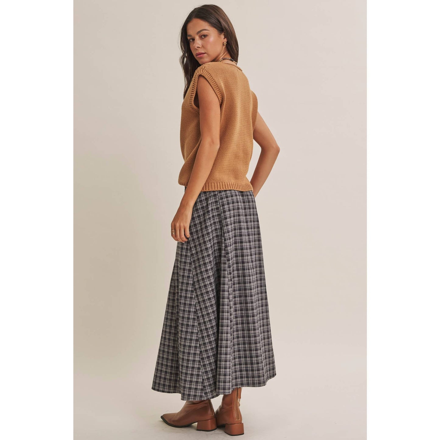 Heritage Plaid Flare Maxi Skirt with Belt