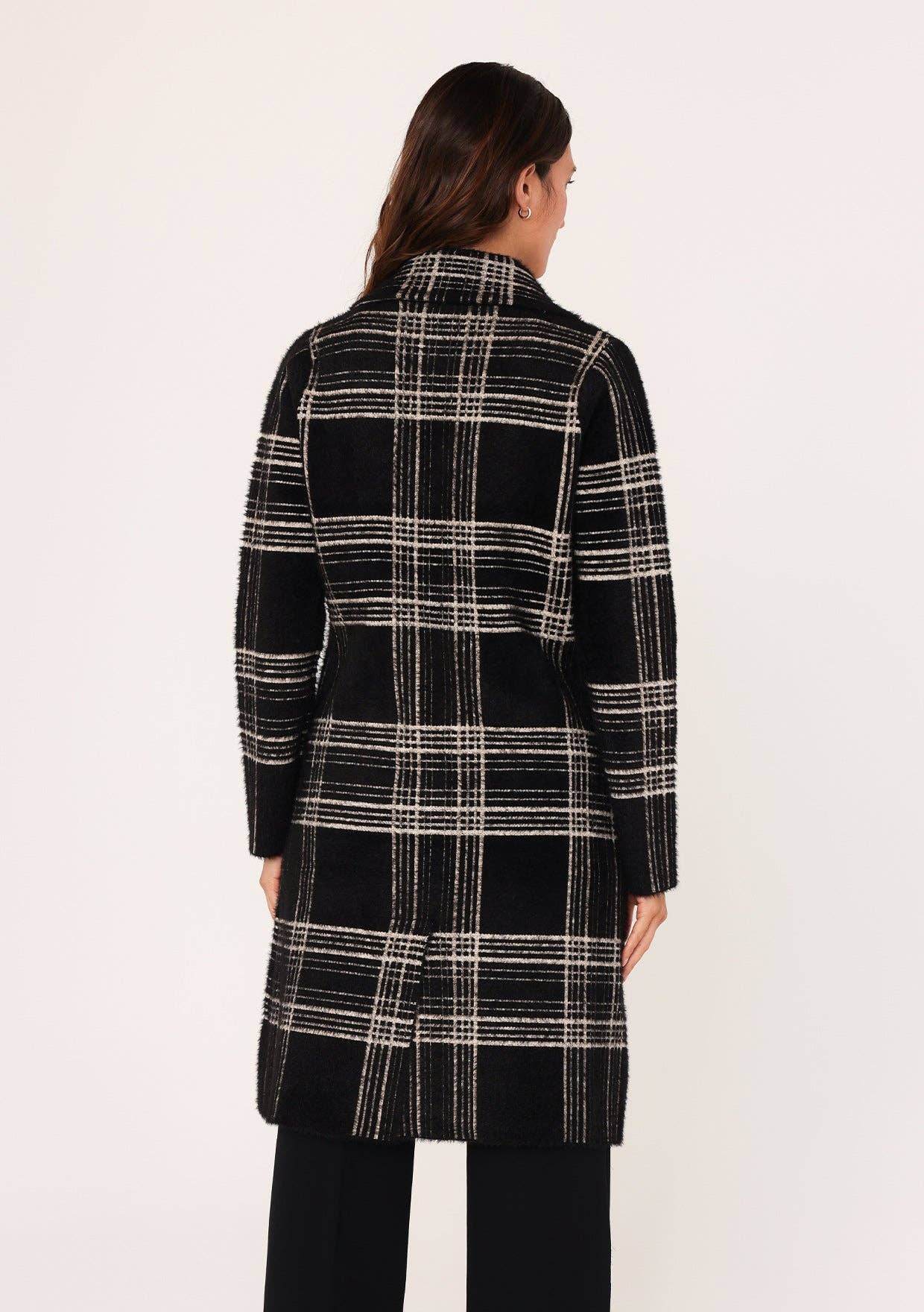 Long Fuzzy Plaid Collared Coatigan - SAUVAGE ZSA™
