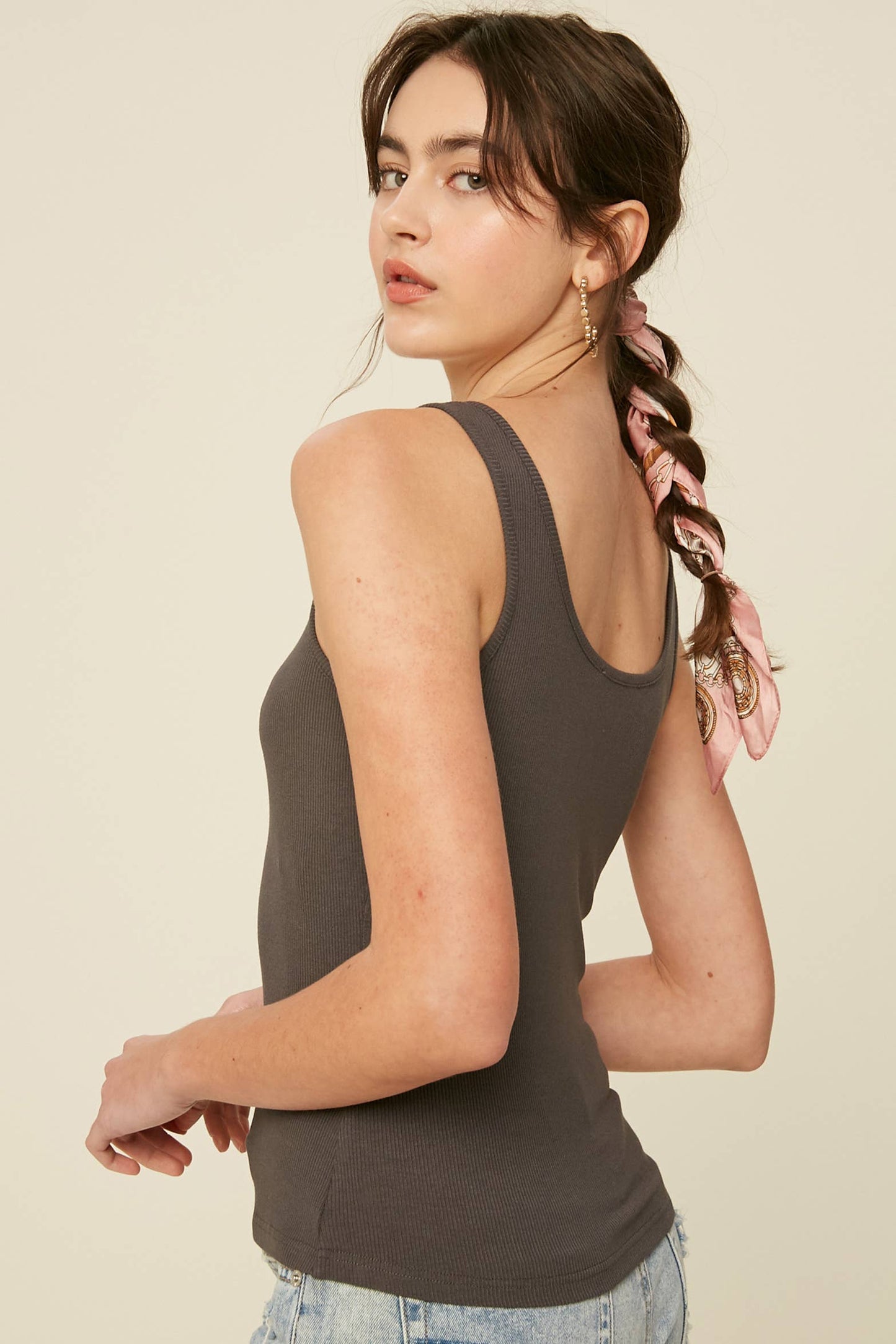 Ribbed Henley Tank Top
