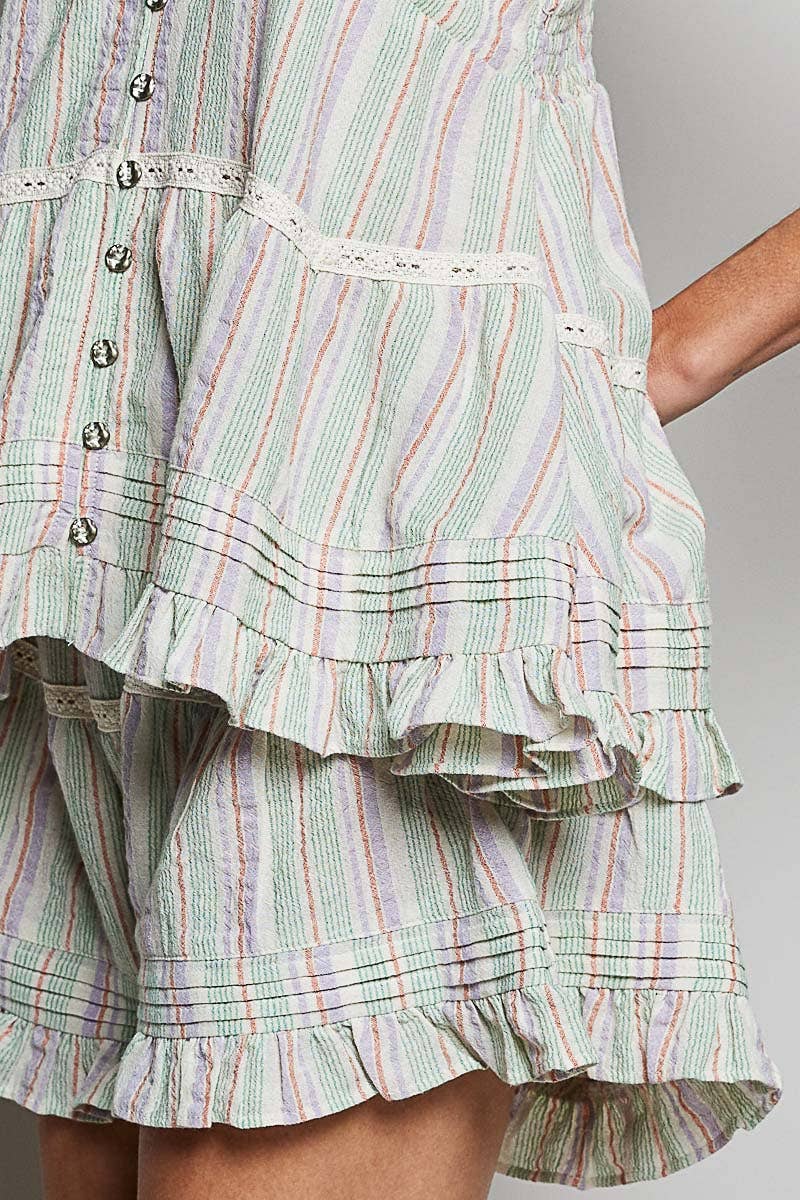 Floral Cotton Pintuck Ruffle Button Down Cami Top