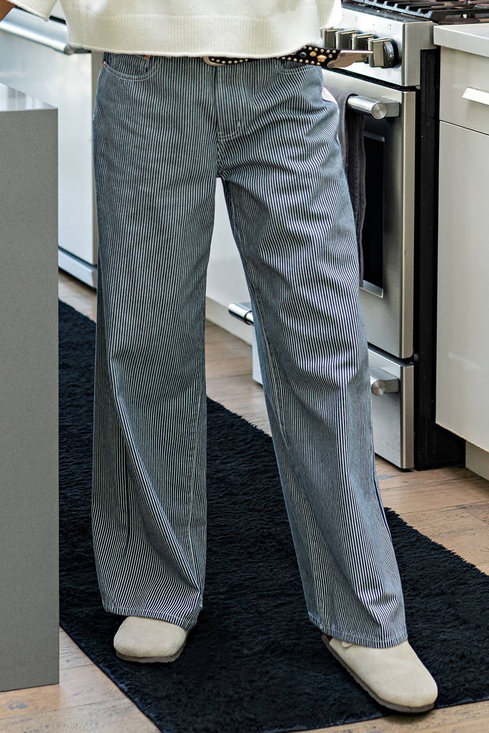 Full Length High Waisted Stripe Jeans