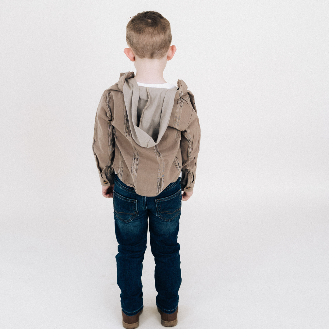 100% Cotton Button Down Long Sleeve Shirt with Hoodie - Child
