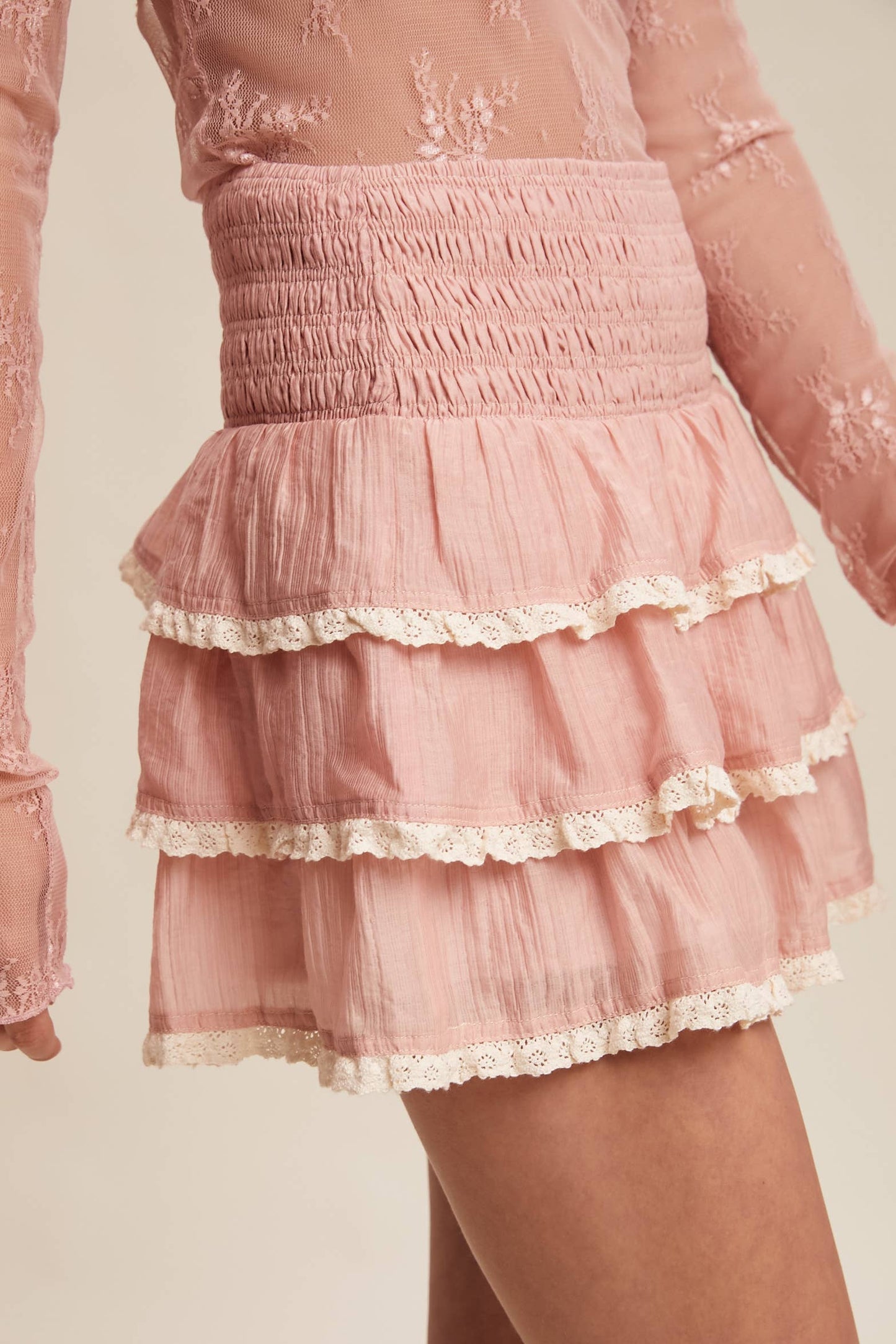Boho Tiered Ruffle Lace Trim Skort