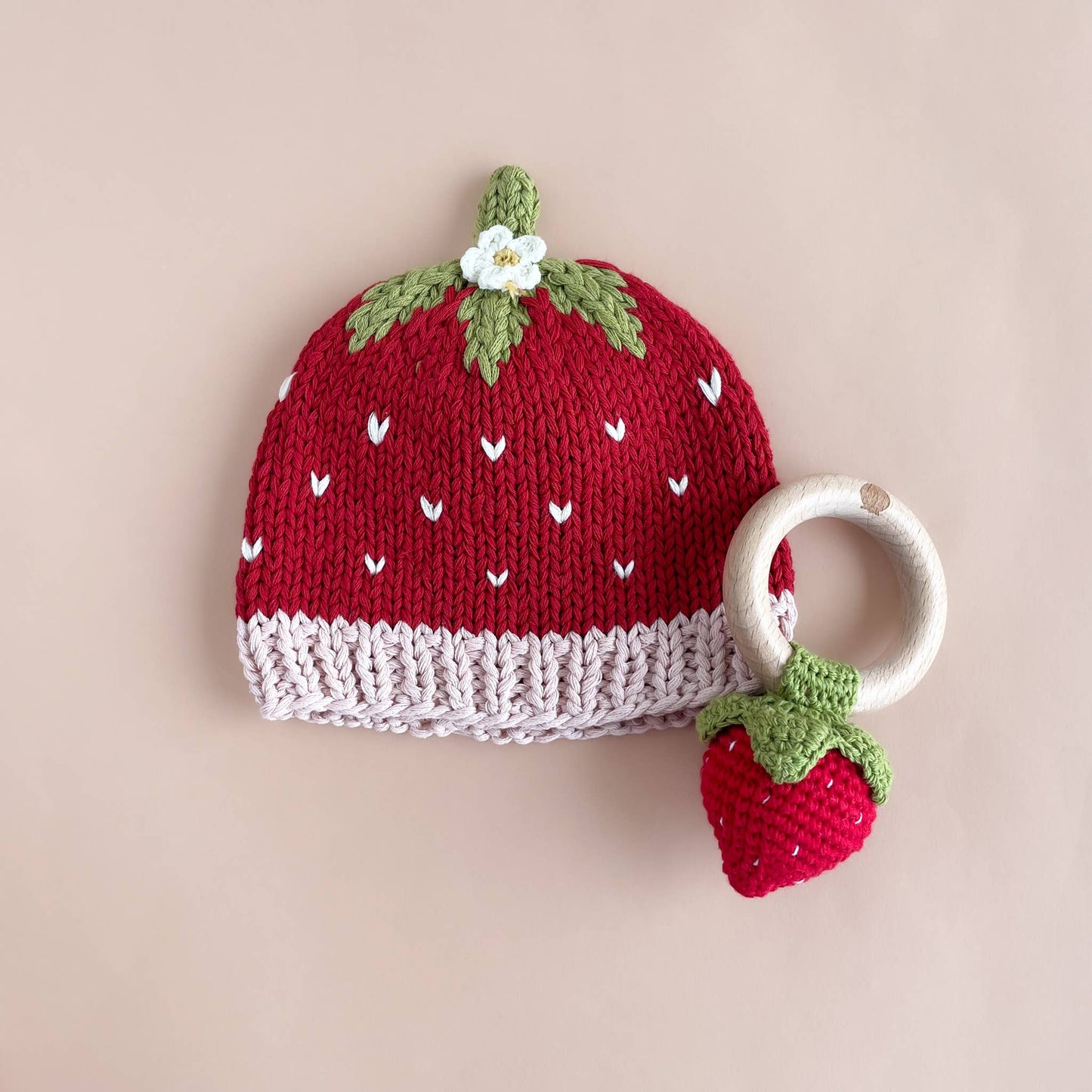 Strawberry Teether & Cotton Crochet Rattle Baby Toy
