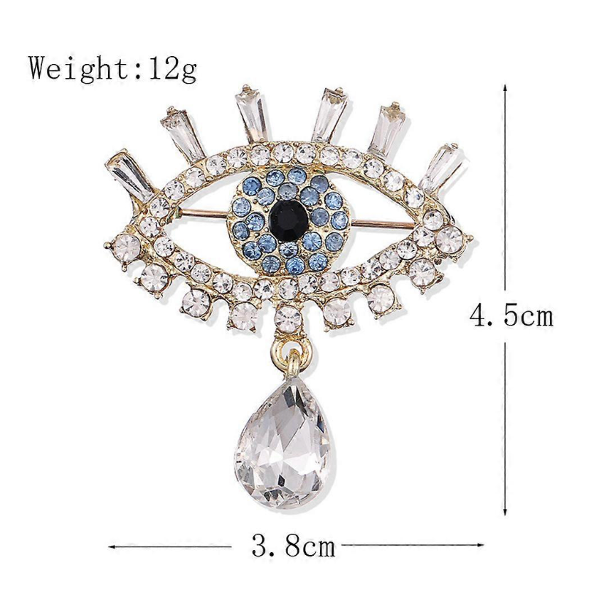 Wink- Evil Eye Brooch Pin- 14K Played Recycled Brass and Rhinestones