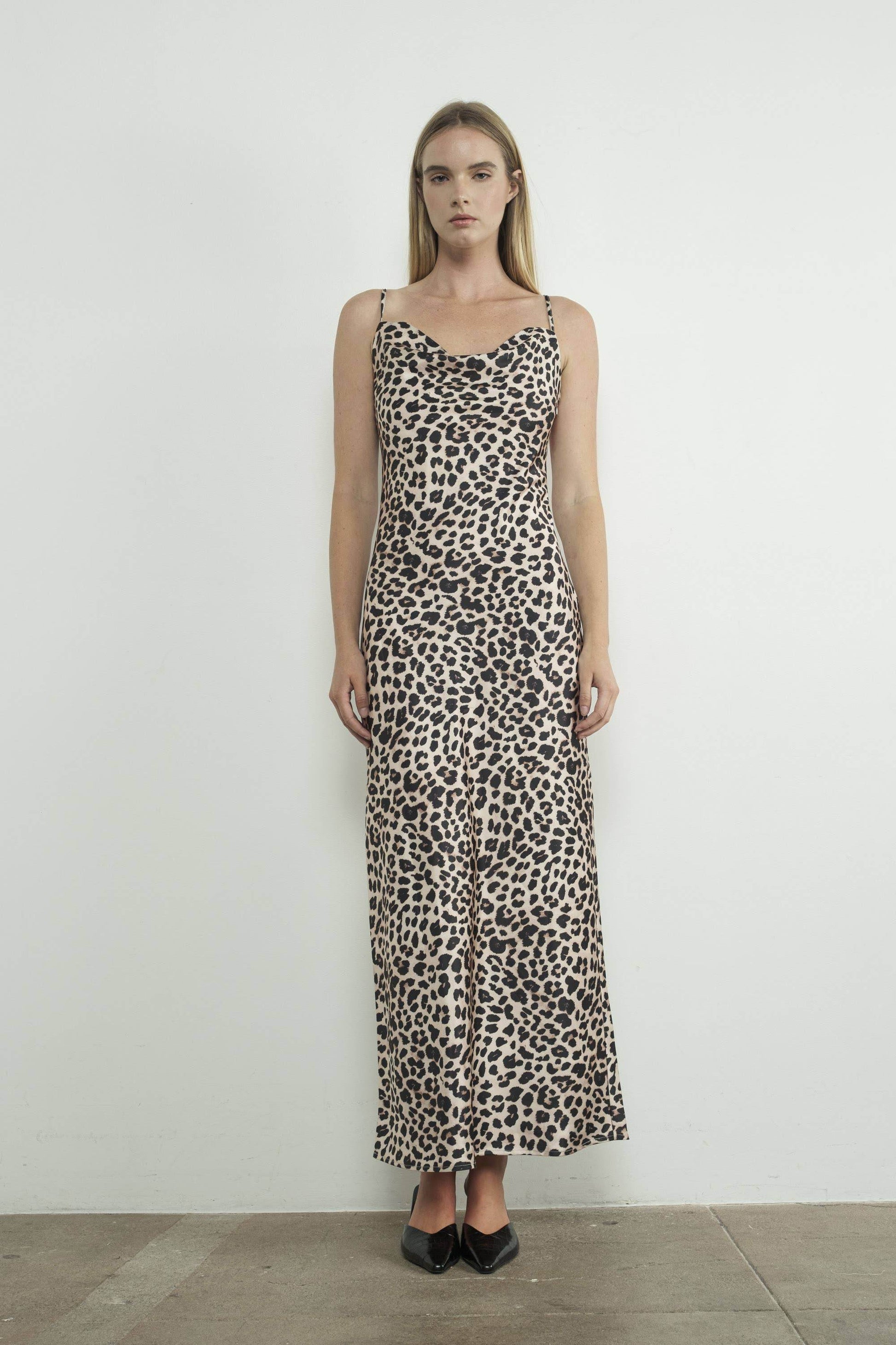 leopard satin dress Scarlett Mini - Leopard Leopard Print Satin Bias Slip