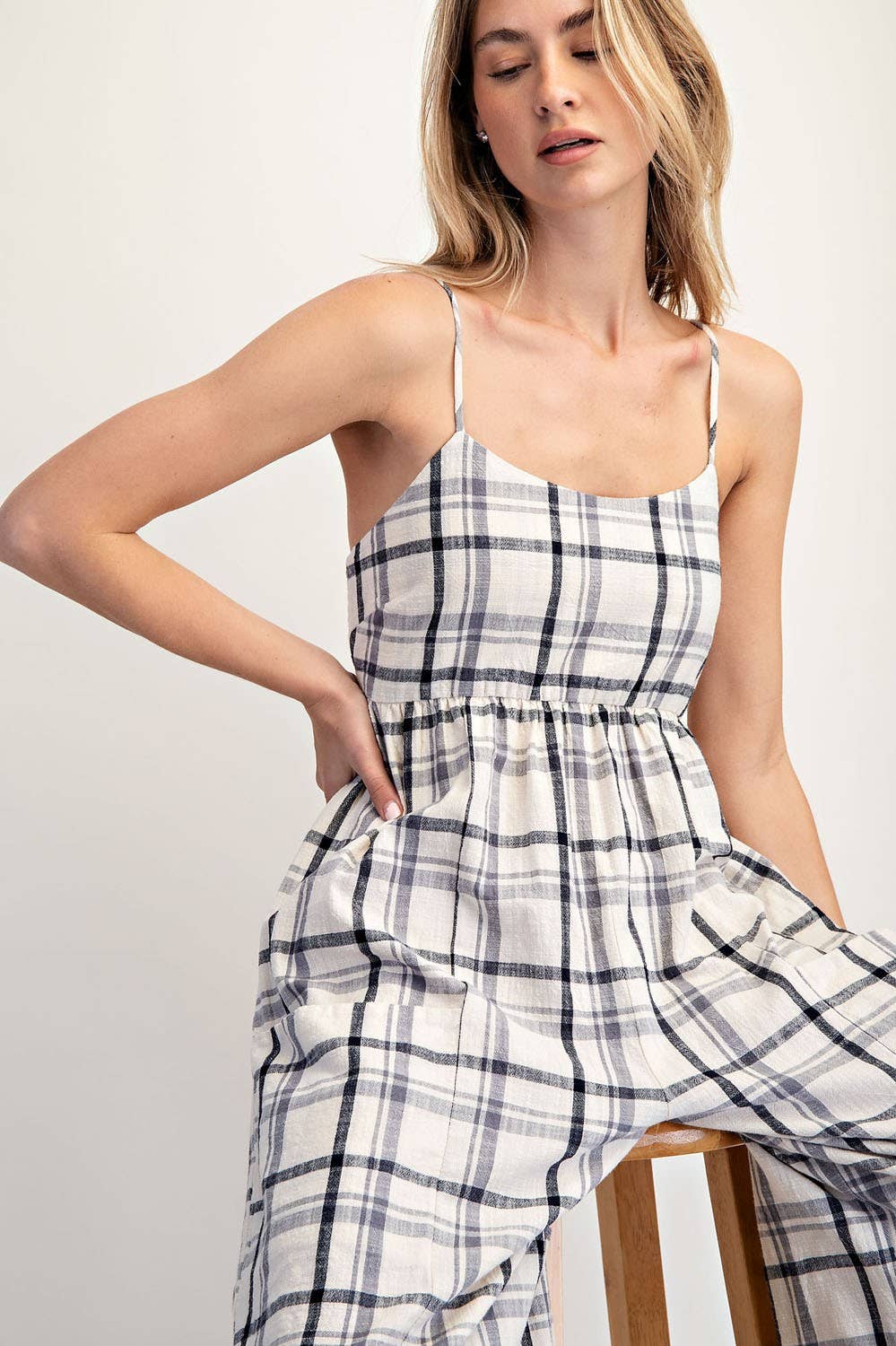 Gingham Checkered Wide-leg Onesie - Boho Jumpsuit