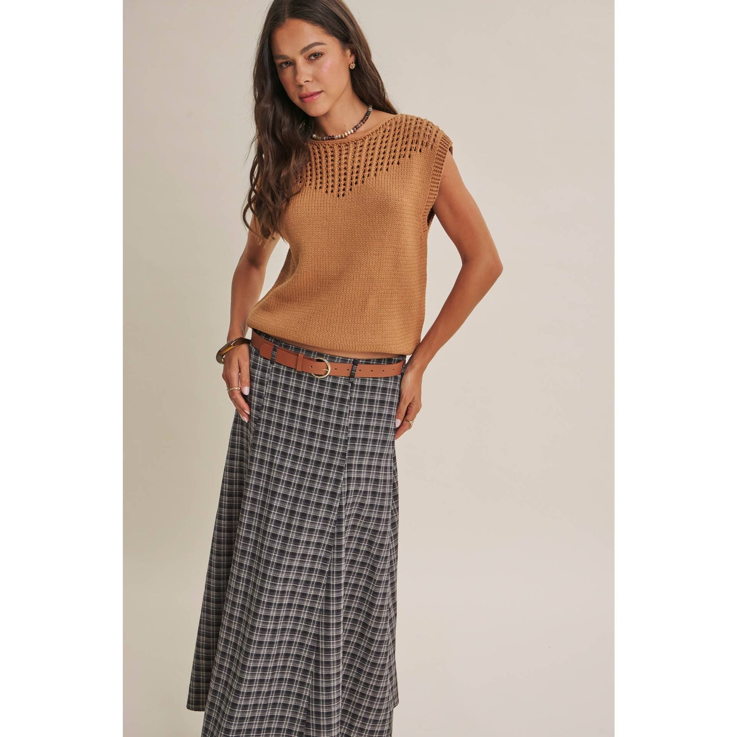 Heritage Plaid Flare Maxi Skirt with Belt