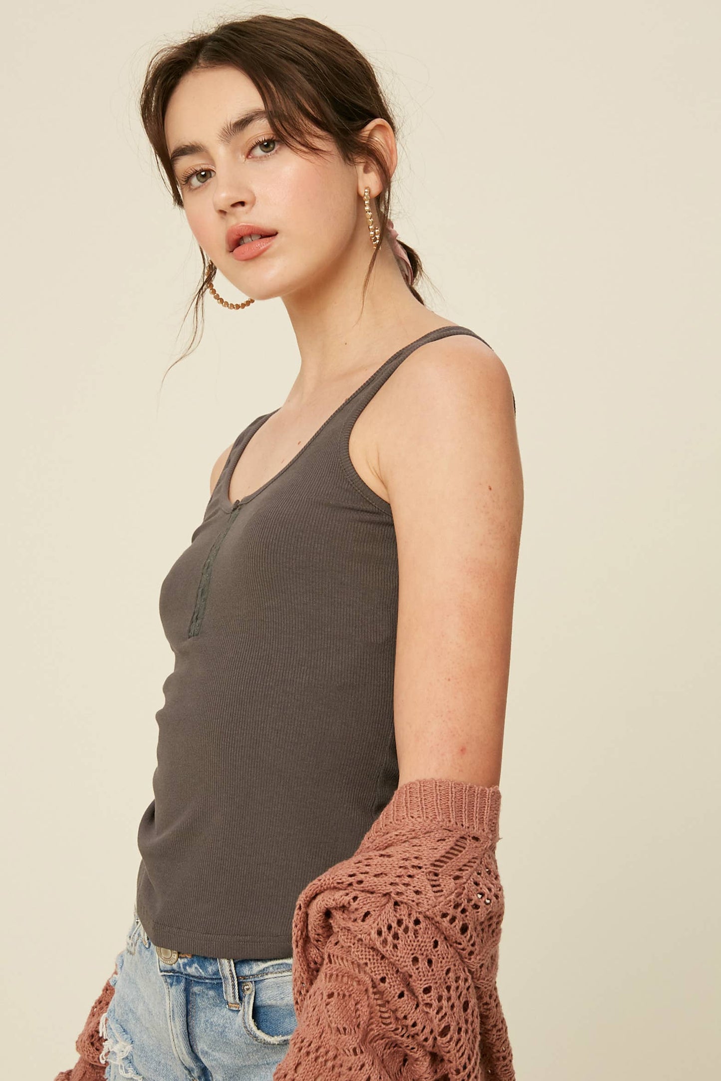 Ribbed Henley Tank Top