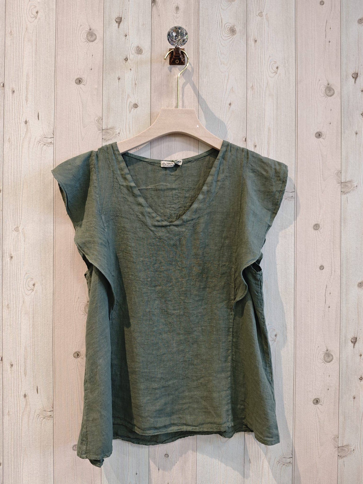 Earthy Linen Ruffle Sleeve Blouse