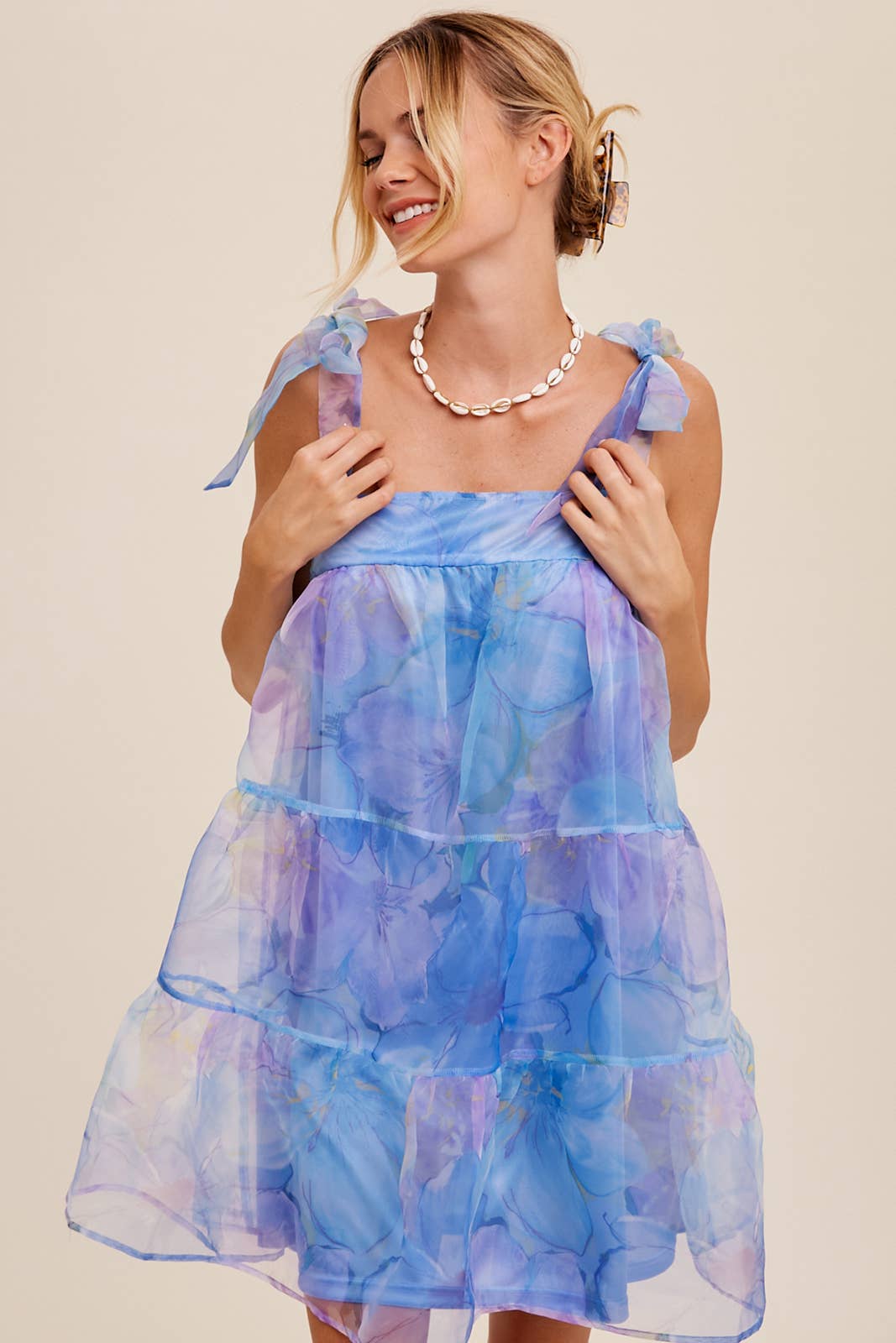 Watercolor Floral Organza Mini Dress