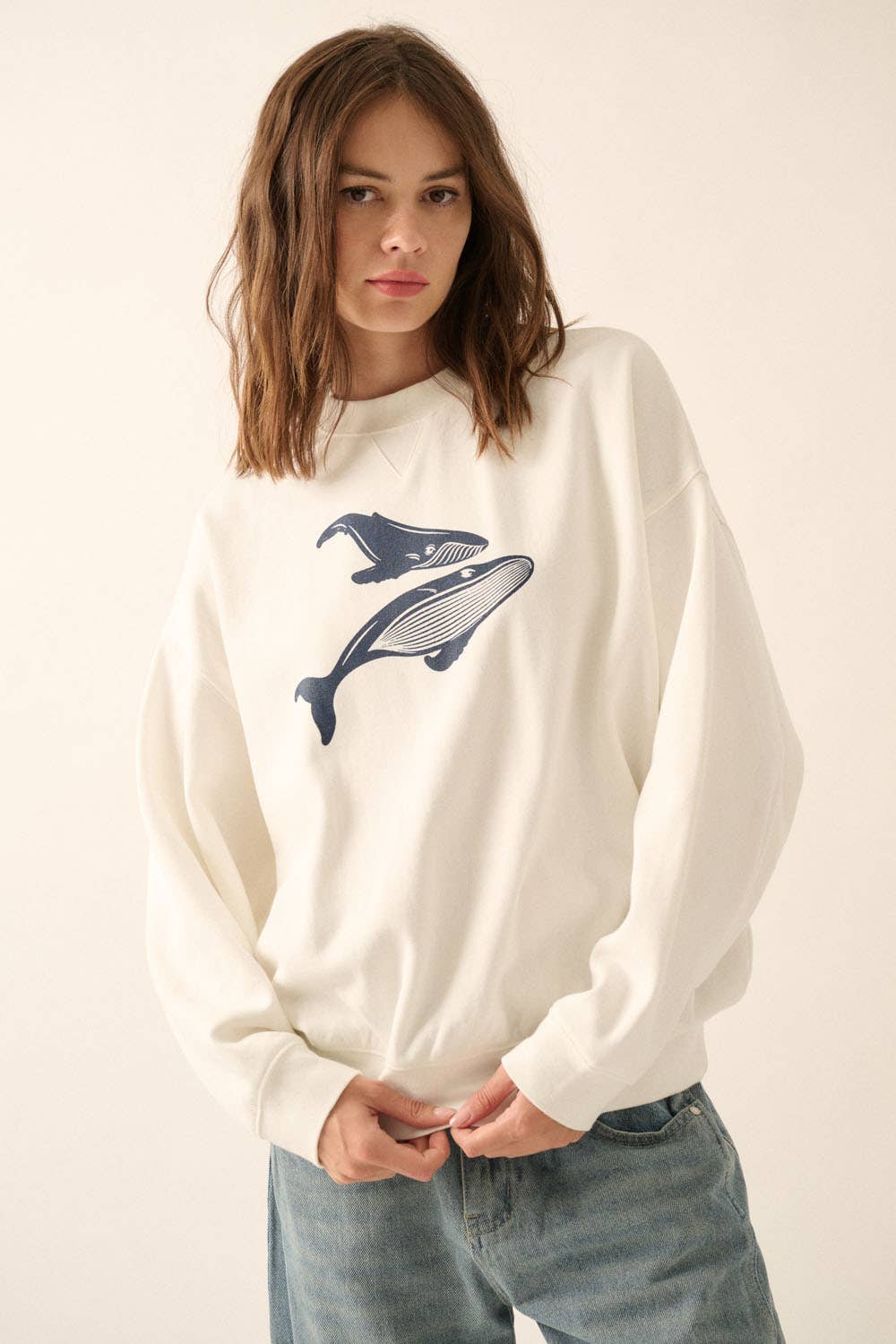 Whale Mother and Calf Graphic Pullover Sweater