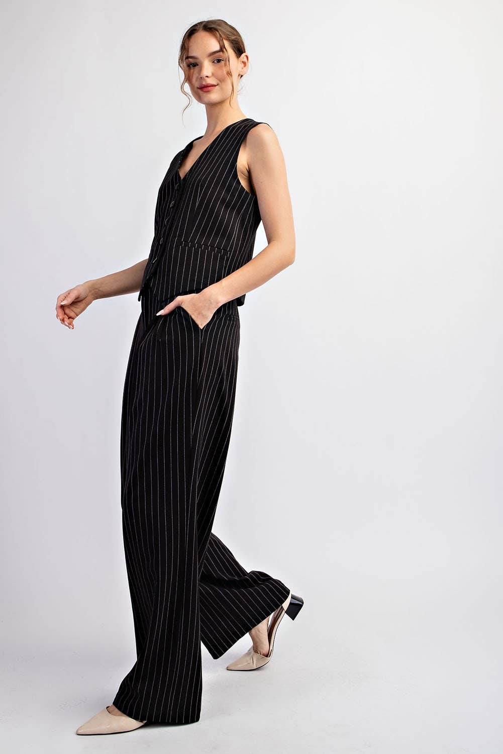 Pinstripe Long High Rise Trousers