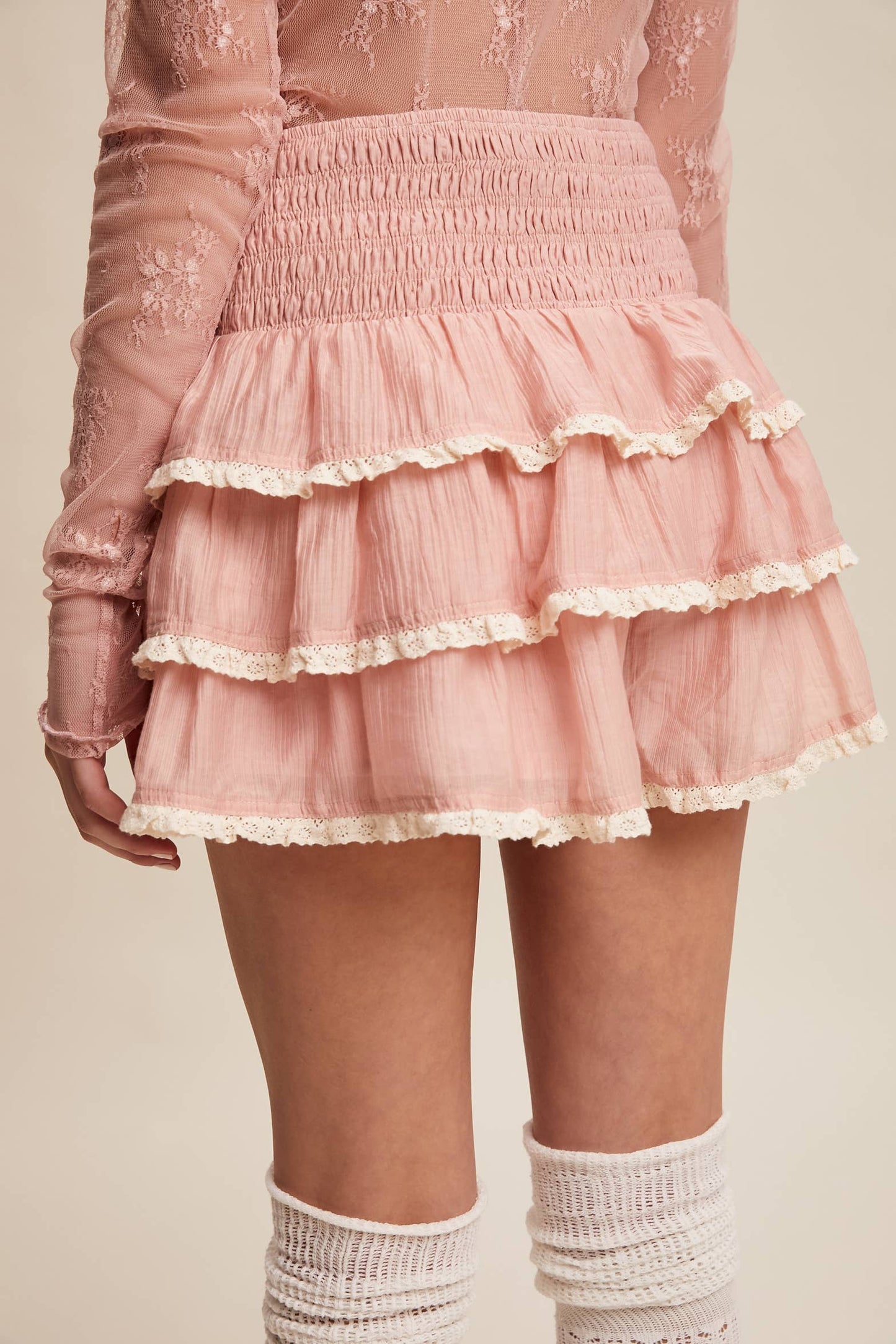 Boho Tiered Ruffle Lace Trim Skort