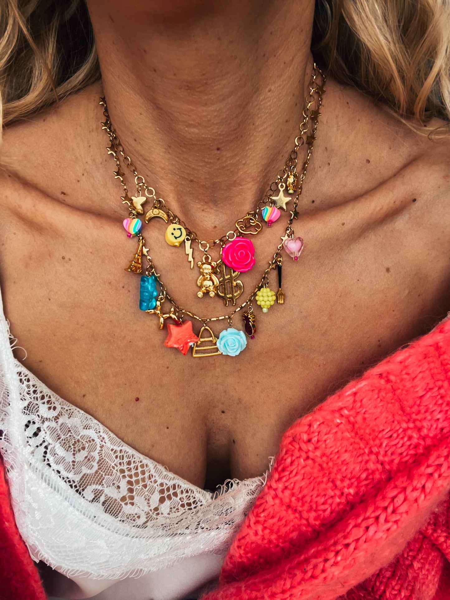 Vintage Rainbow Coachella Charms Necklace