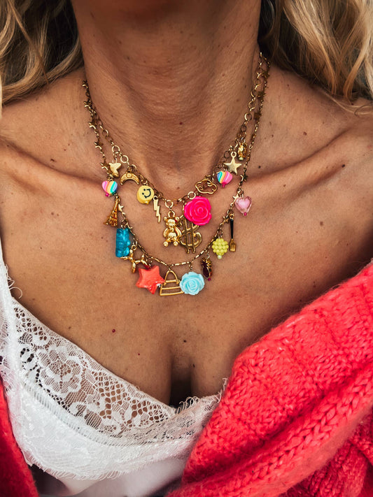 Vintage Rainbow Coachella Charms Necklace
