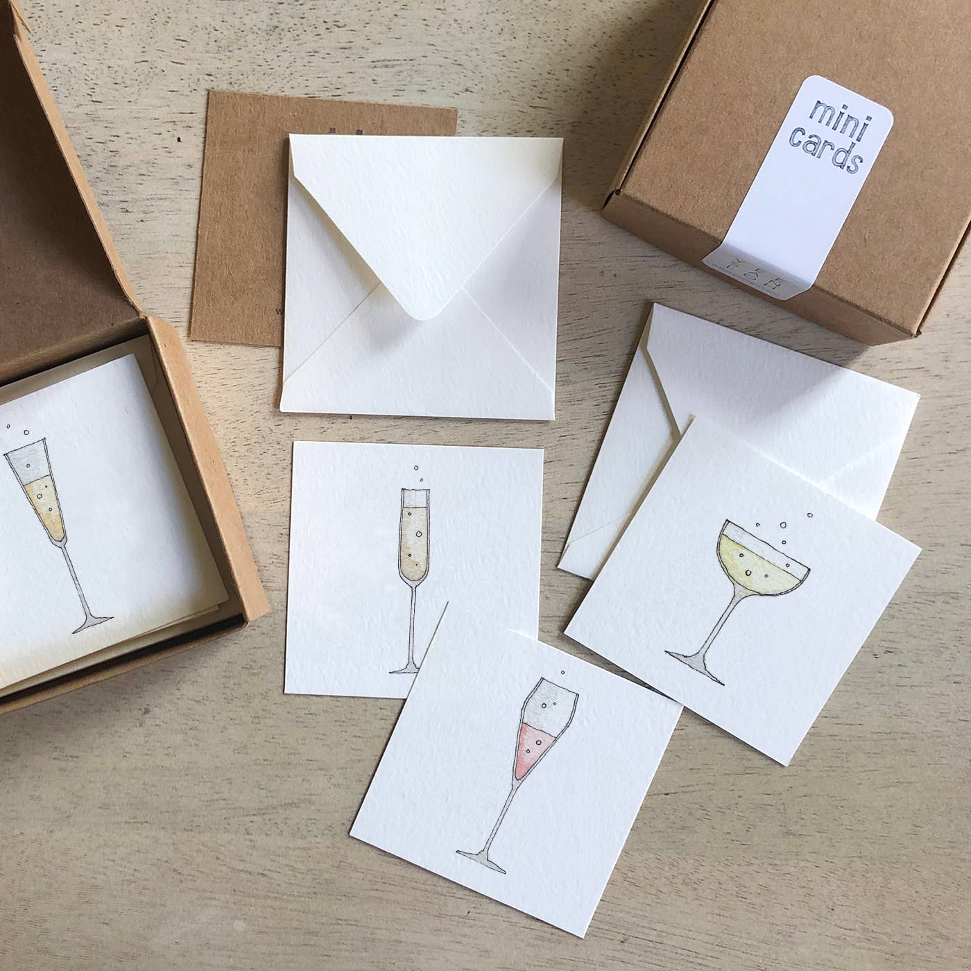 Mini Cards Set with Champagne Glasses