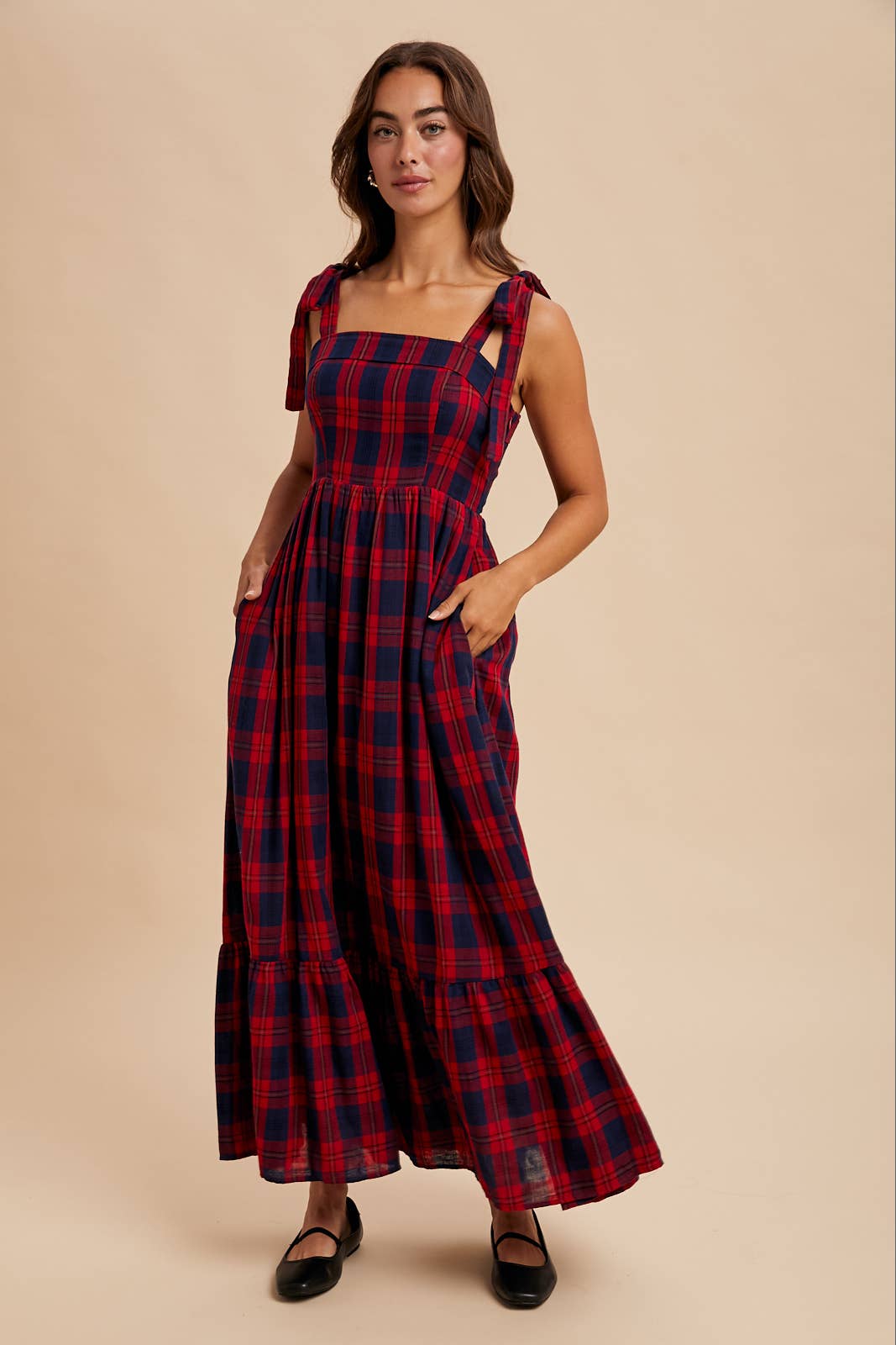 Tartan Red Plaid Cotton Maxi Dress
