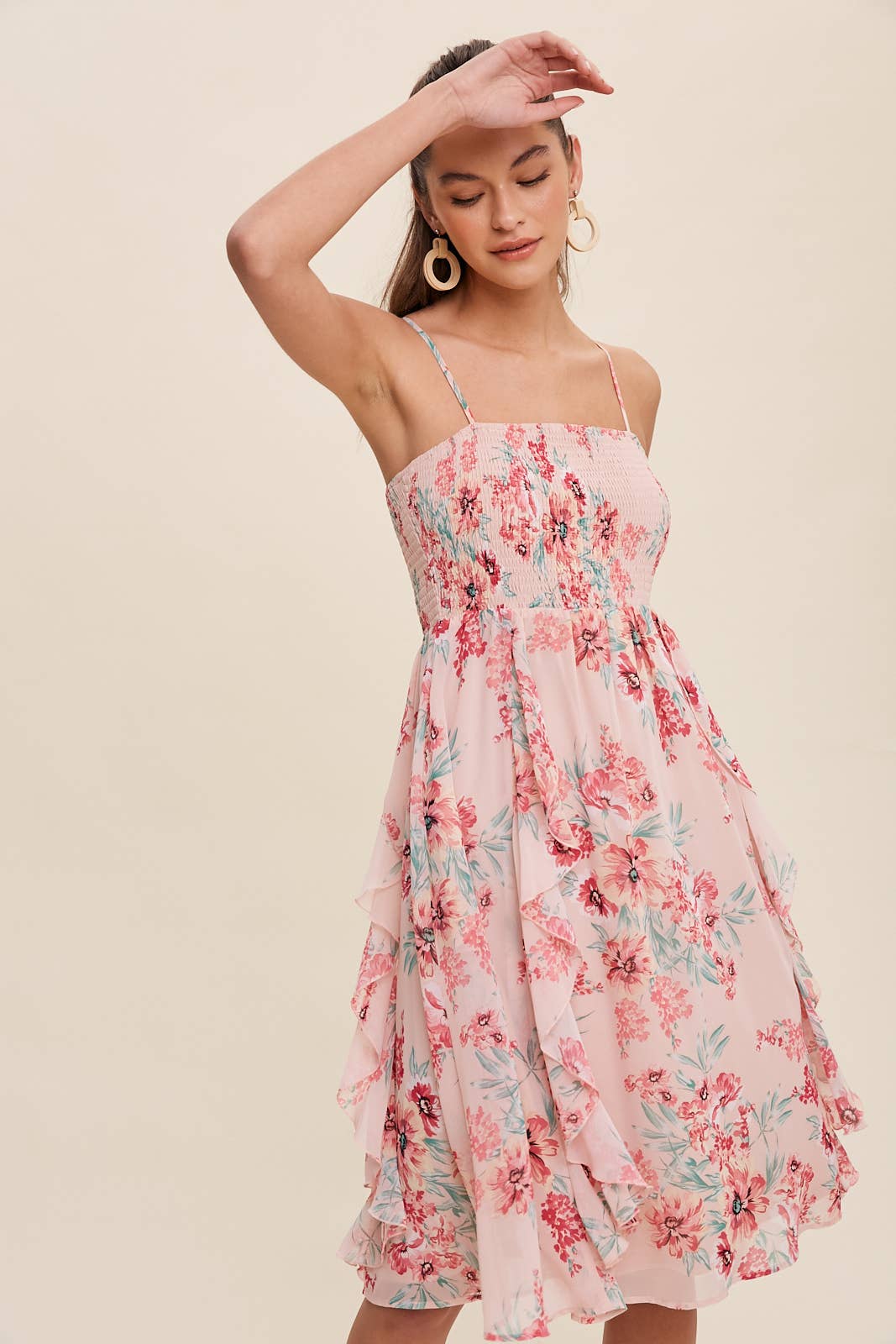 Pretty Pink Floral Chiffon Midi Dress