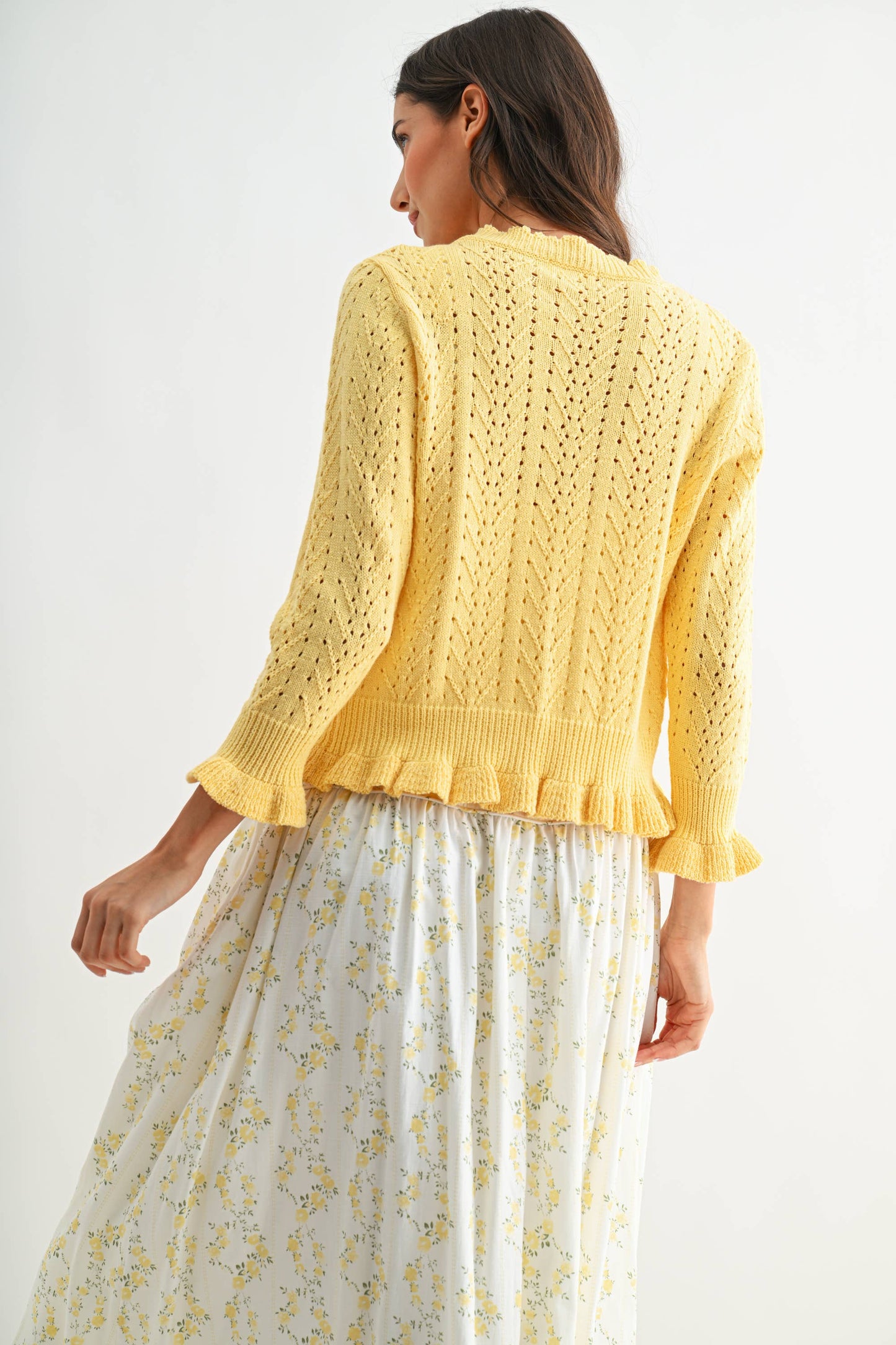 Lemon Yellow 3/4 Sleeve Knit Cardigan
