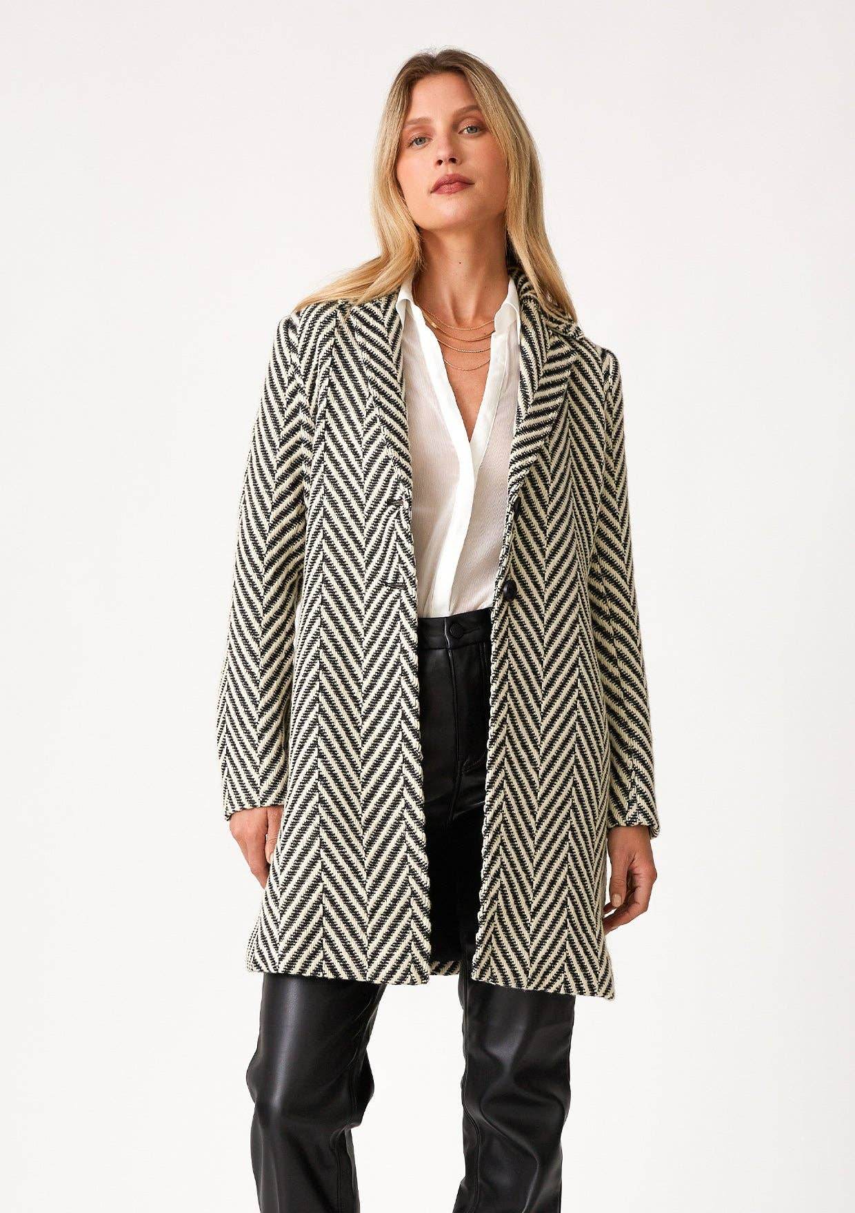 Chevron Notched Lapel Long Sleeve Coat - SAUVAGE ZSA™