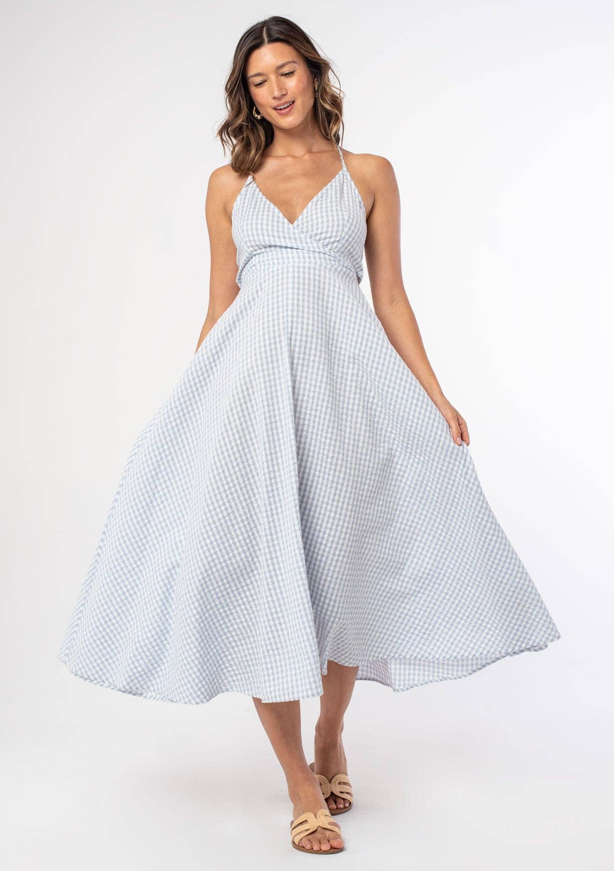 Gingham Cross Back Bow Midi Dress