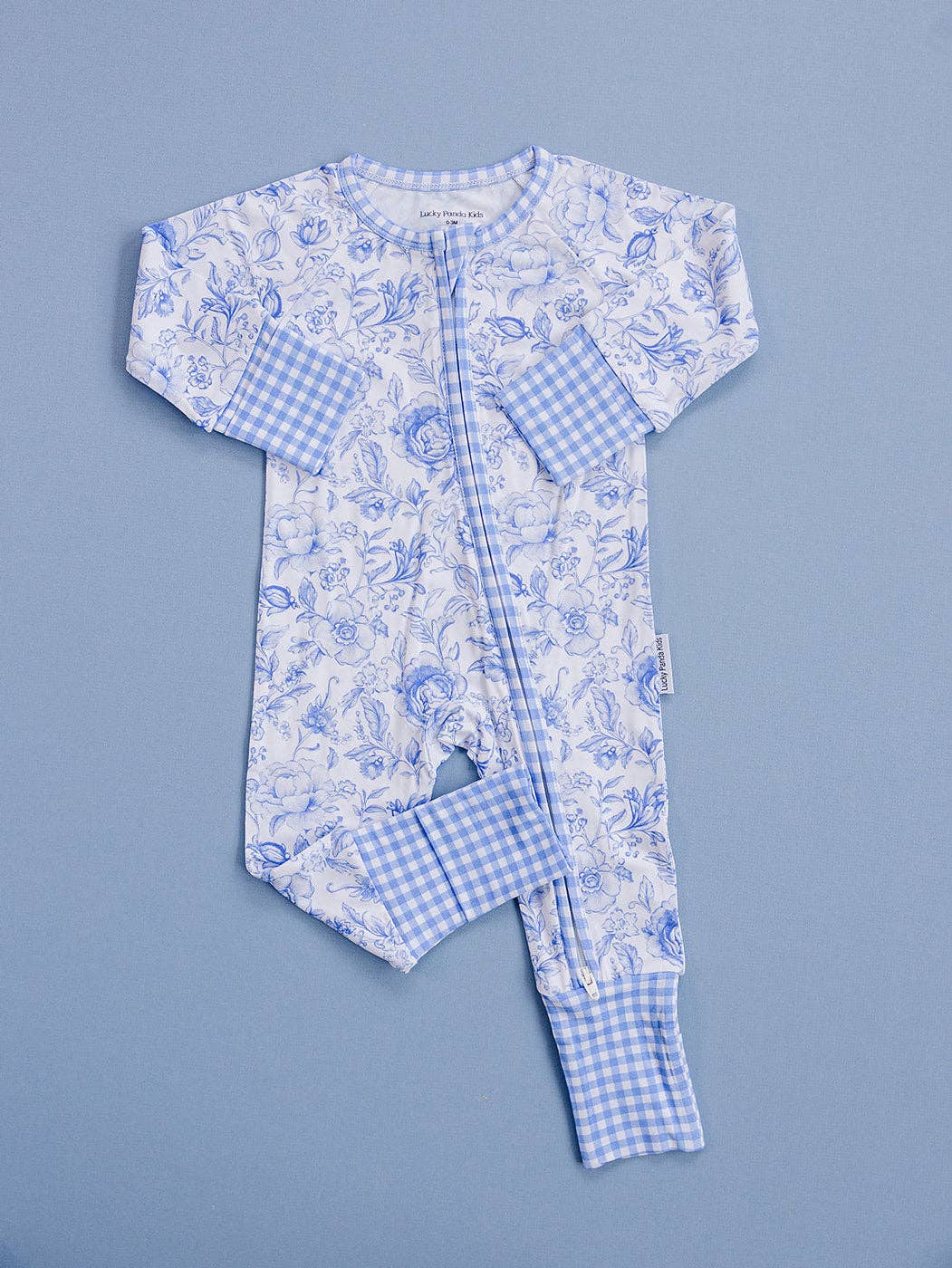 Baby Bamboo Zip Romper Footie & Mittens - Mommy and Me Blue Flowers