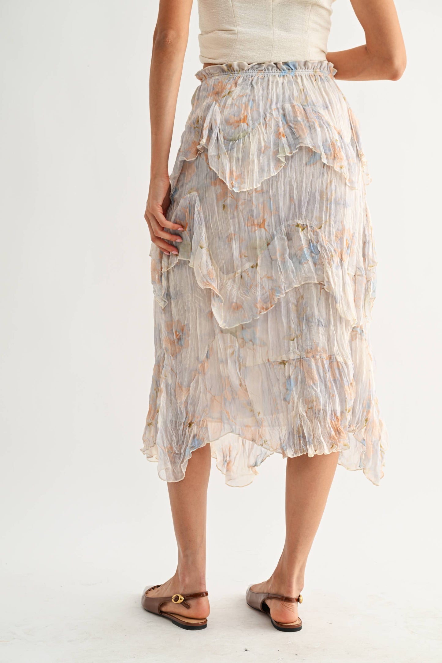 Layered Midi Skirt with Pastel Floral Print