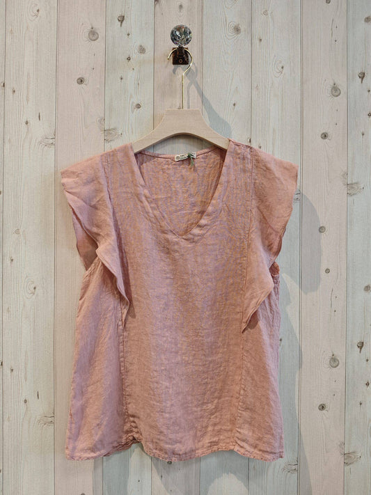 Earthy Linen Ruffle Sleeve Blouse