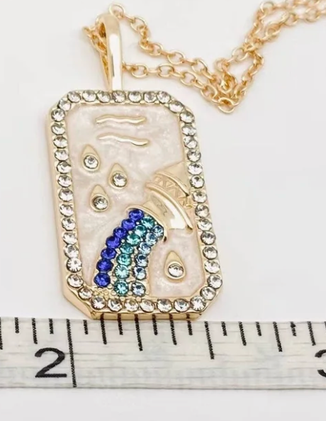 Aries Necklace - Enamel and Crystal Tarot Card Astrological Zodiac