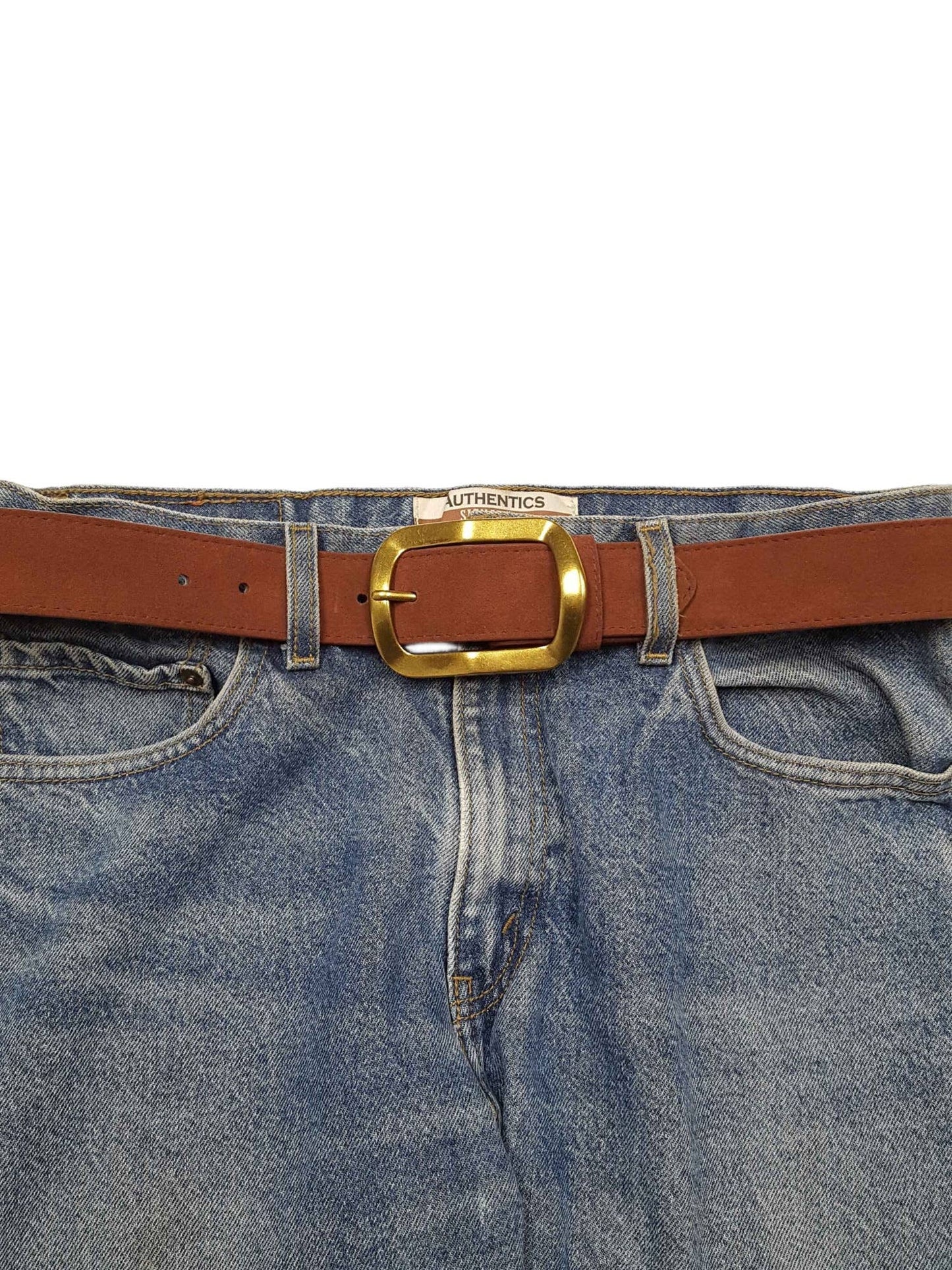 Genuine Suede Leather Belt With Timeless Rectangular Buckle