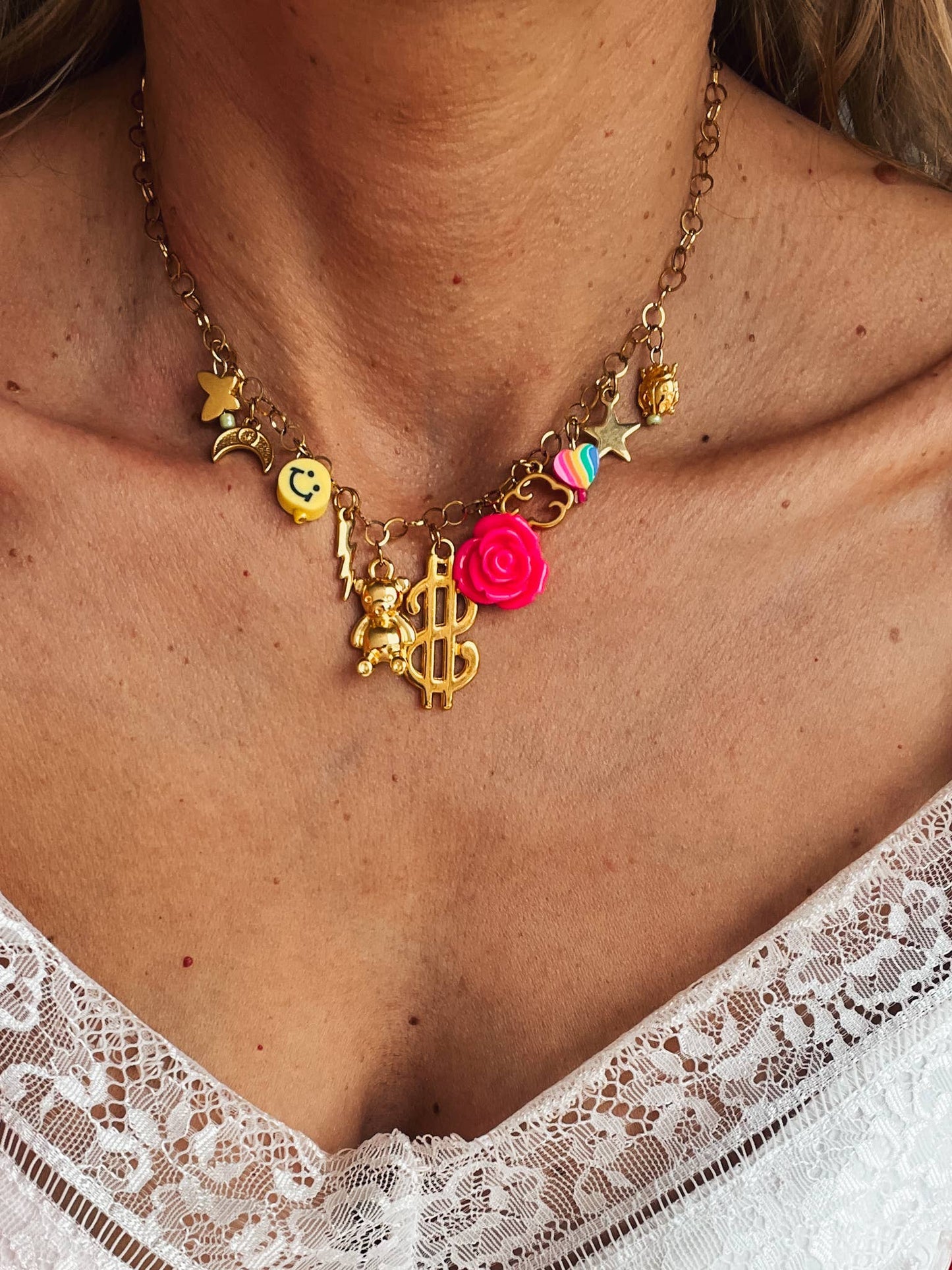 Vintage Rainbow Coachella Charms Necklace