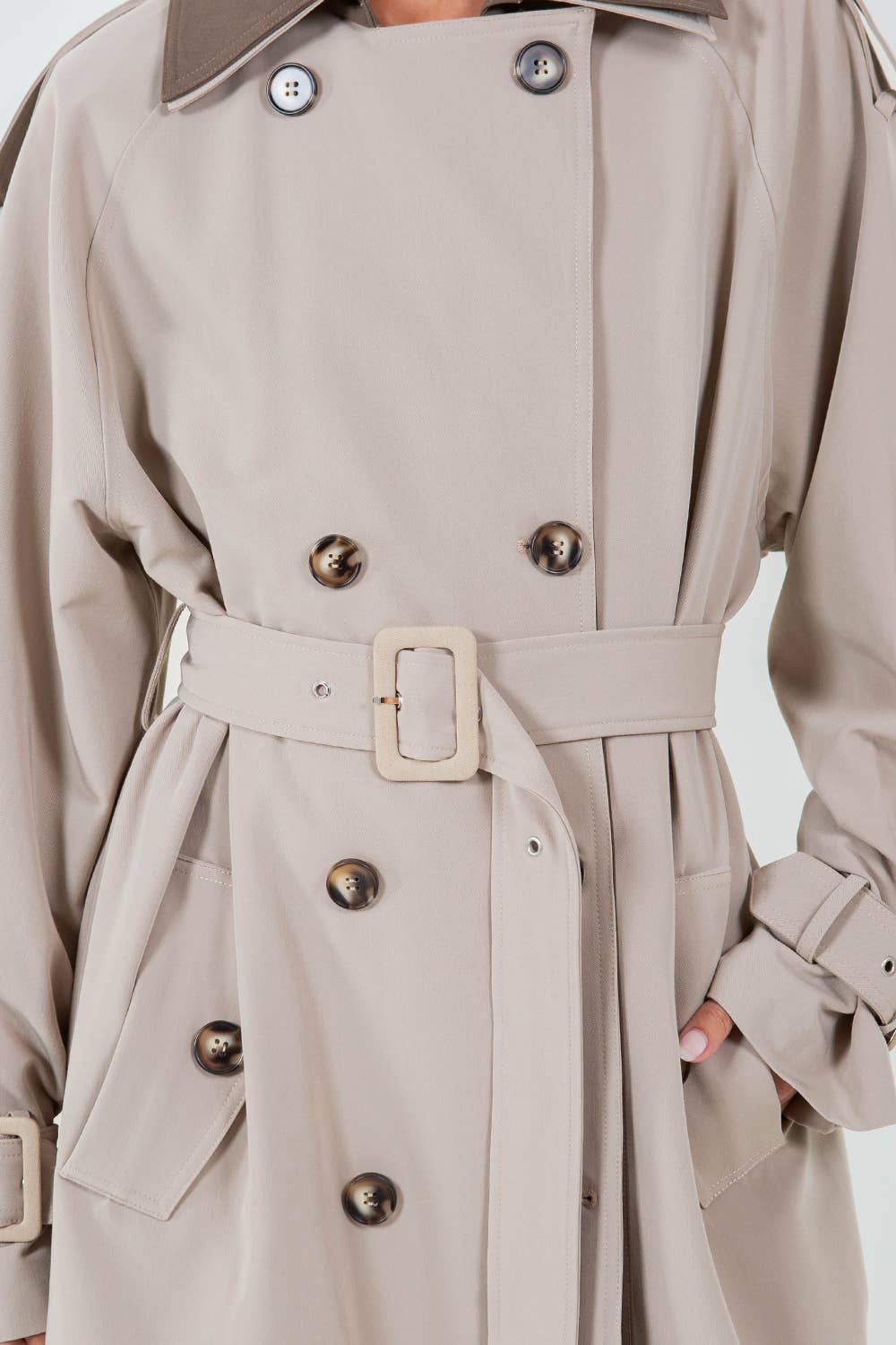 CONTRAST DOUBLE BREASTED TRENCH COAT