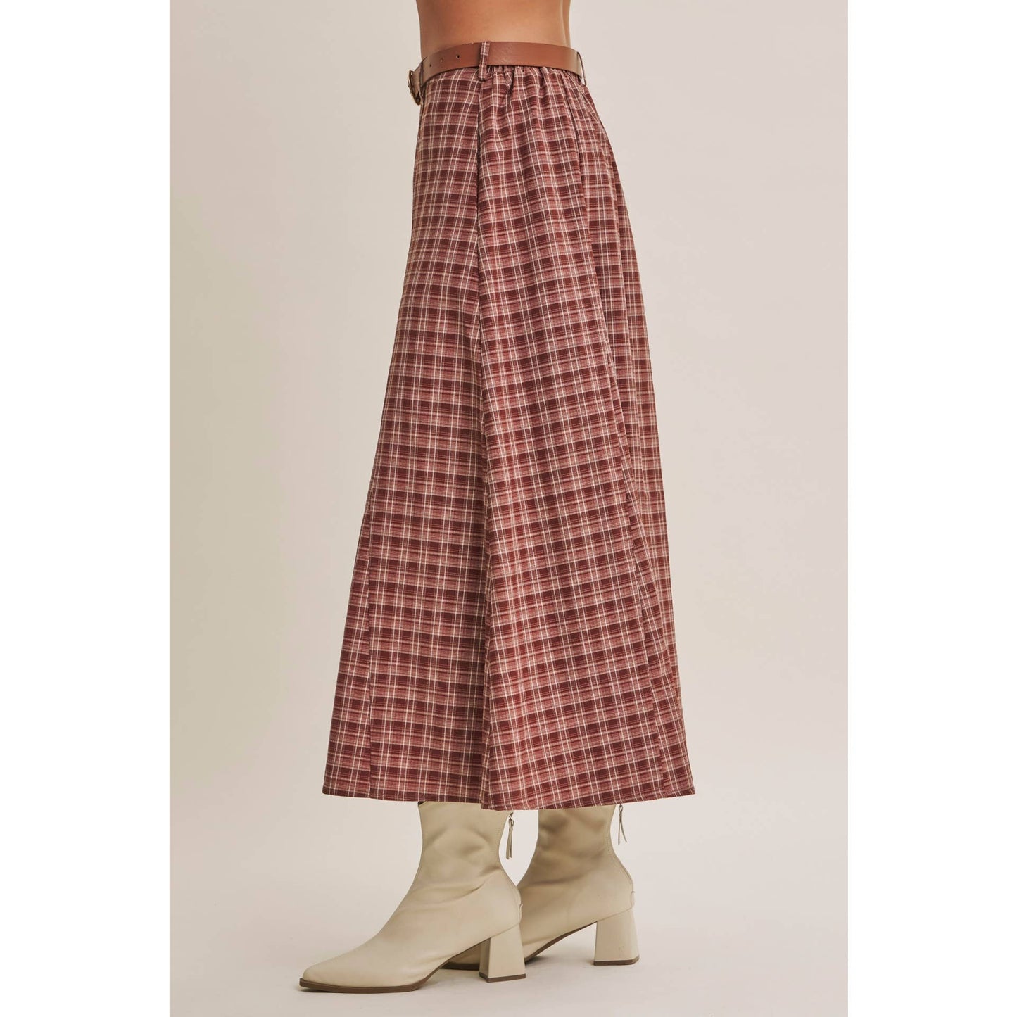 Heritage Plaid Flare Maxi Skirt with Belt