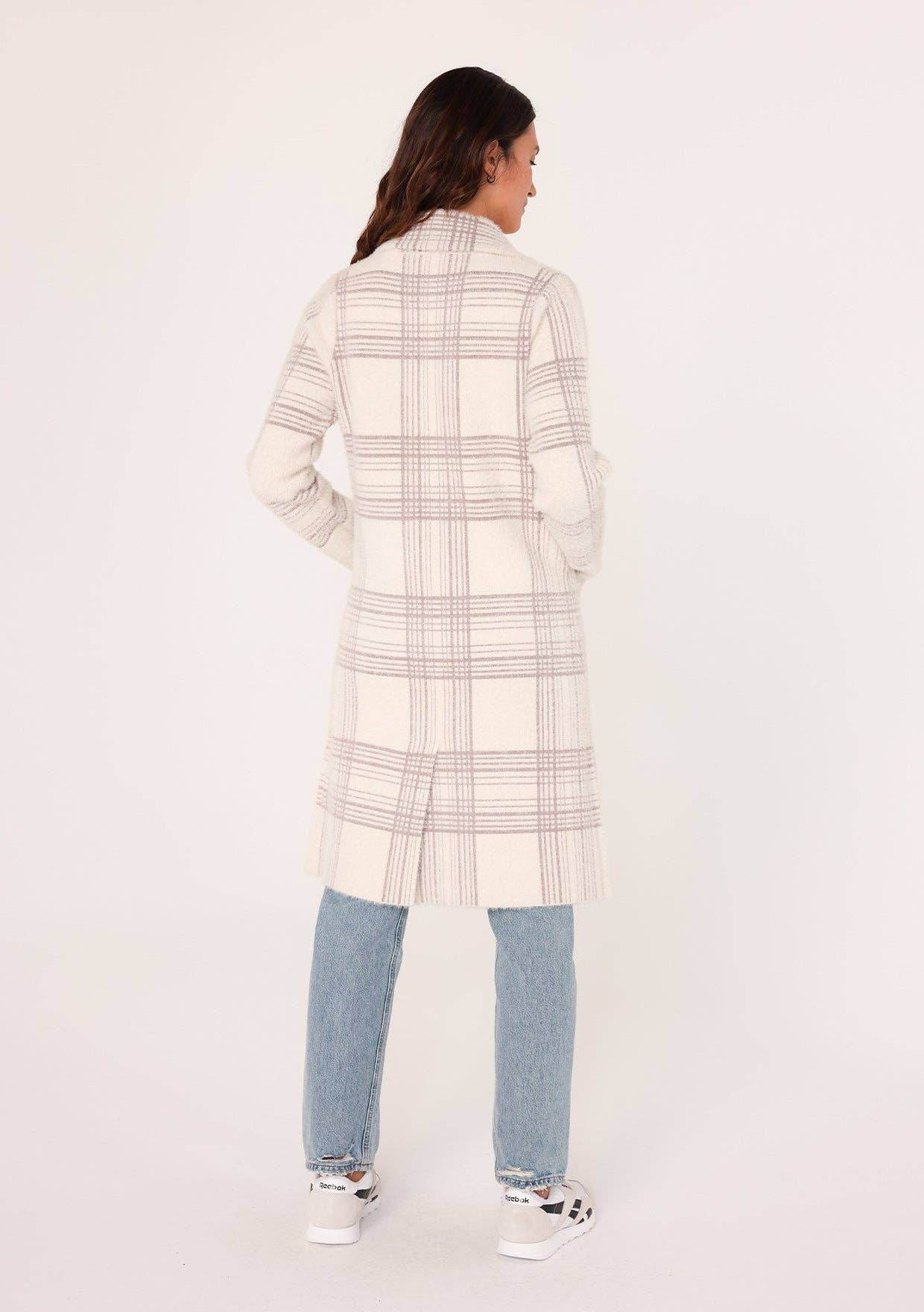 Long Fuzzy Plaid Collared Coatigan - SAUVAGE ZSA™