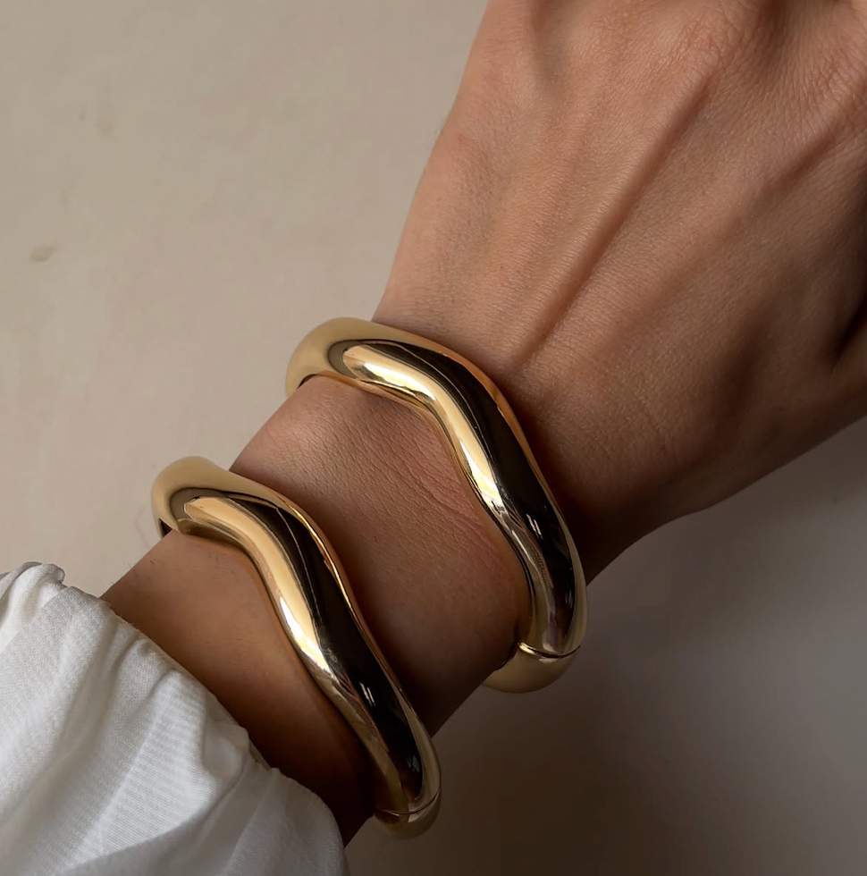 Editorial Wave Cuff Bangle Bracelet made with Recycled Metals & 14K Gold PVD