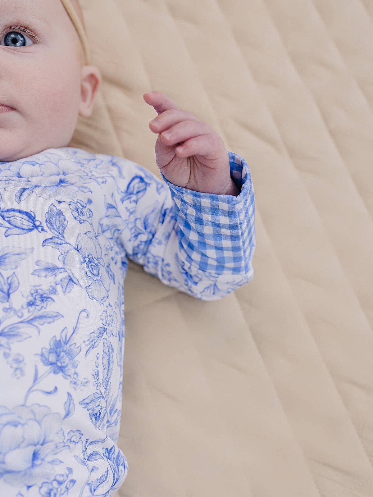 Baby Bamboo Zip Romper Footie & Mittens - Mommy and Me Blue Flowers
