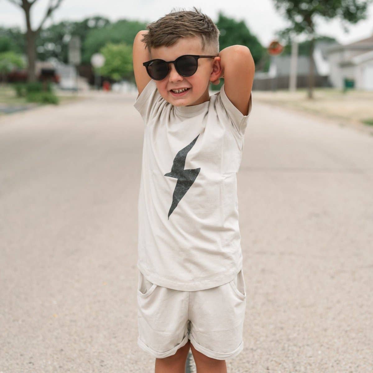 Boys Grey Lightening Spark Tee Shirt - USA Made