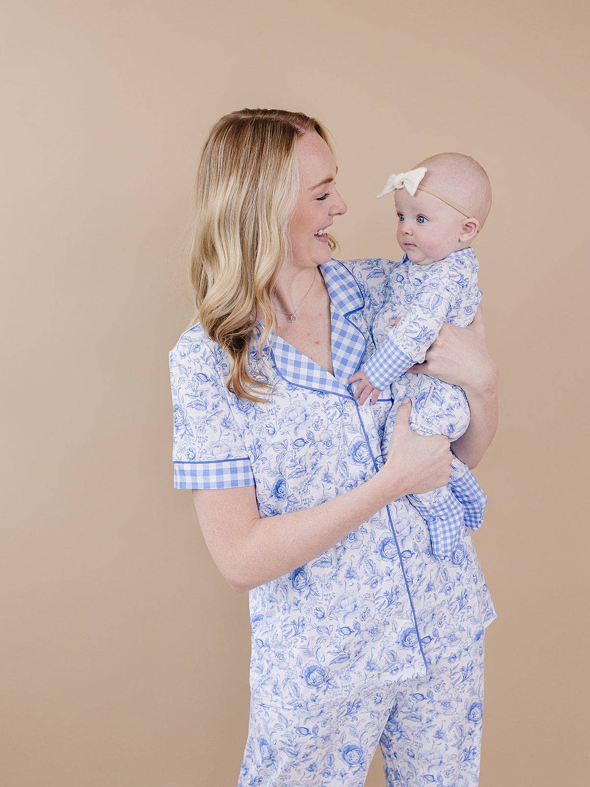 Baby Bamboo Zip Romper Footie & Mittens - Mommy and Me Blue Flowers