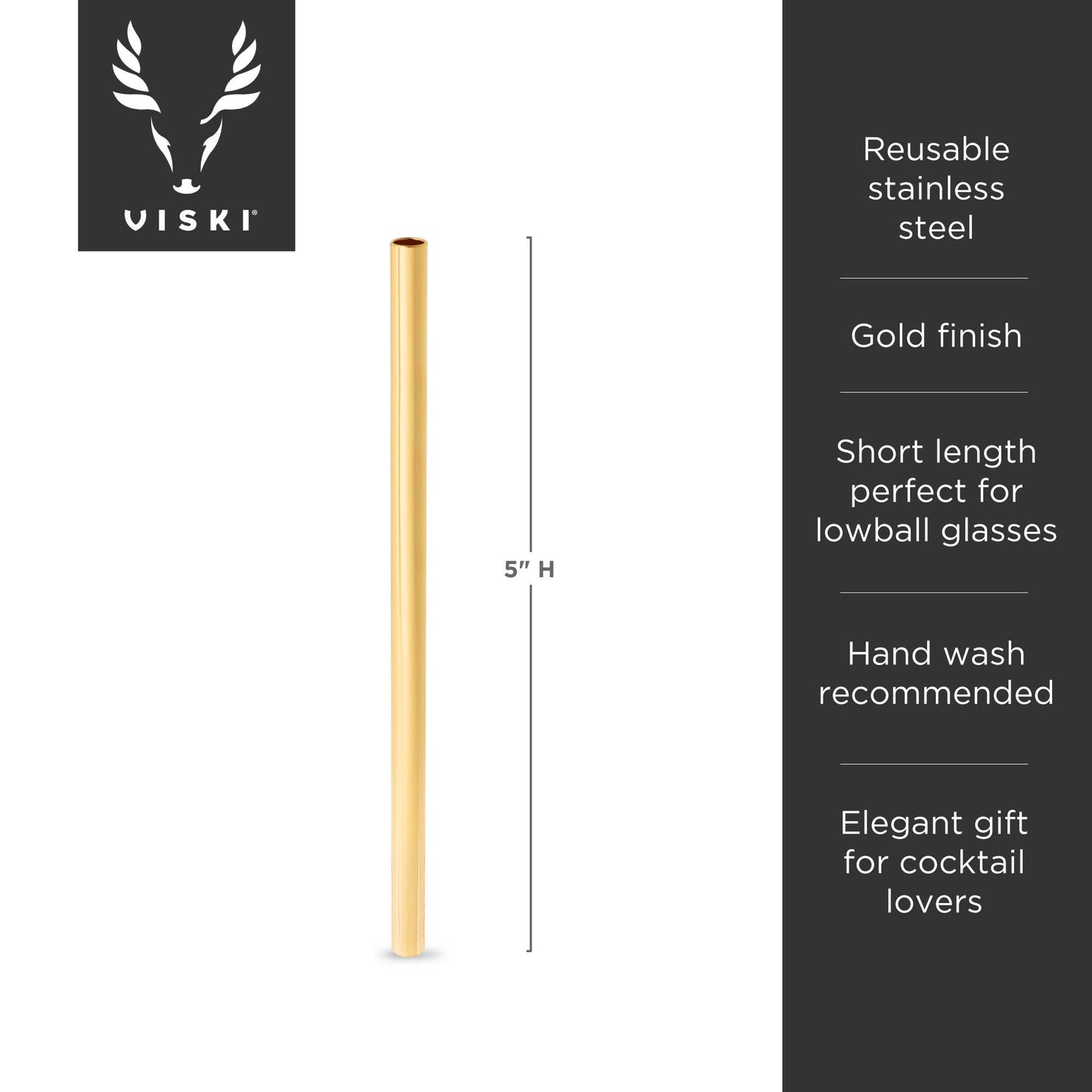 Ecofriendly Straws - Viski Belmont™ Reusable Gold Plated Lowball Straws - Set of 6