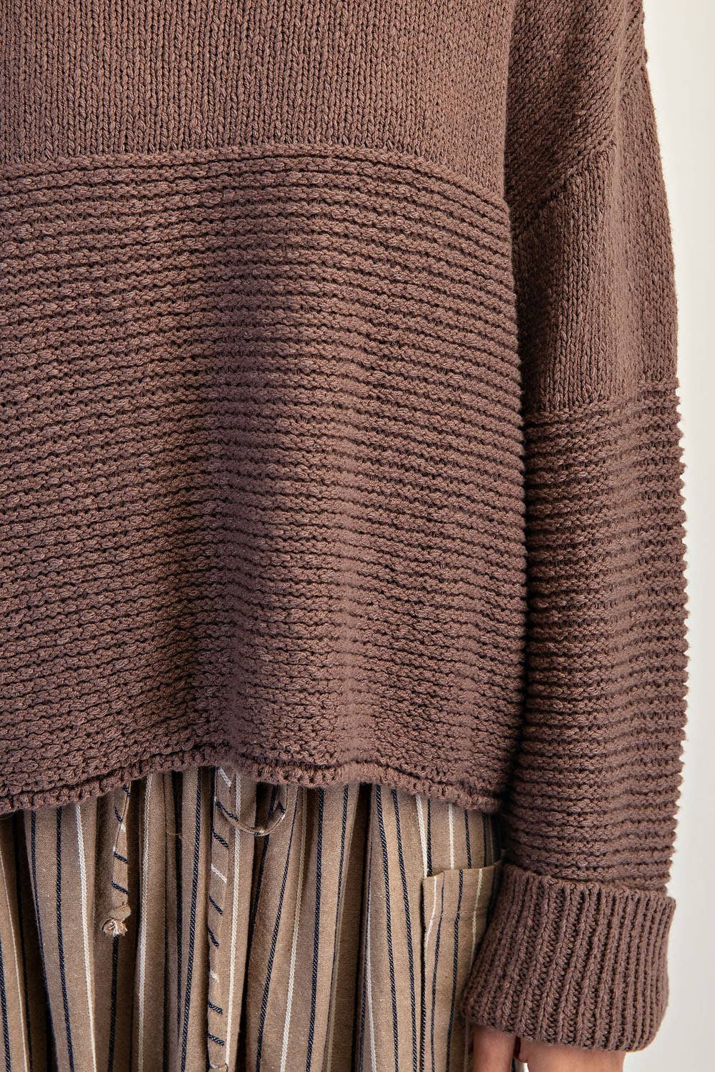 Textured Boat Neck Cotton Sweater