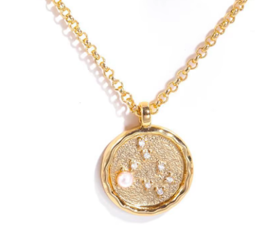 Celestial Zodiac Coin and CZ Necklaces - 14K gold - Birthday Gift