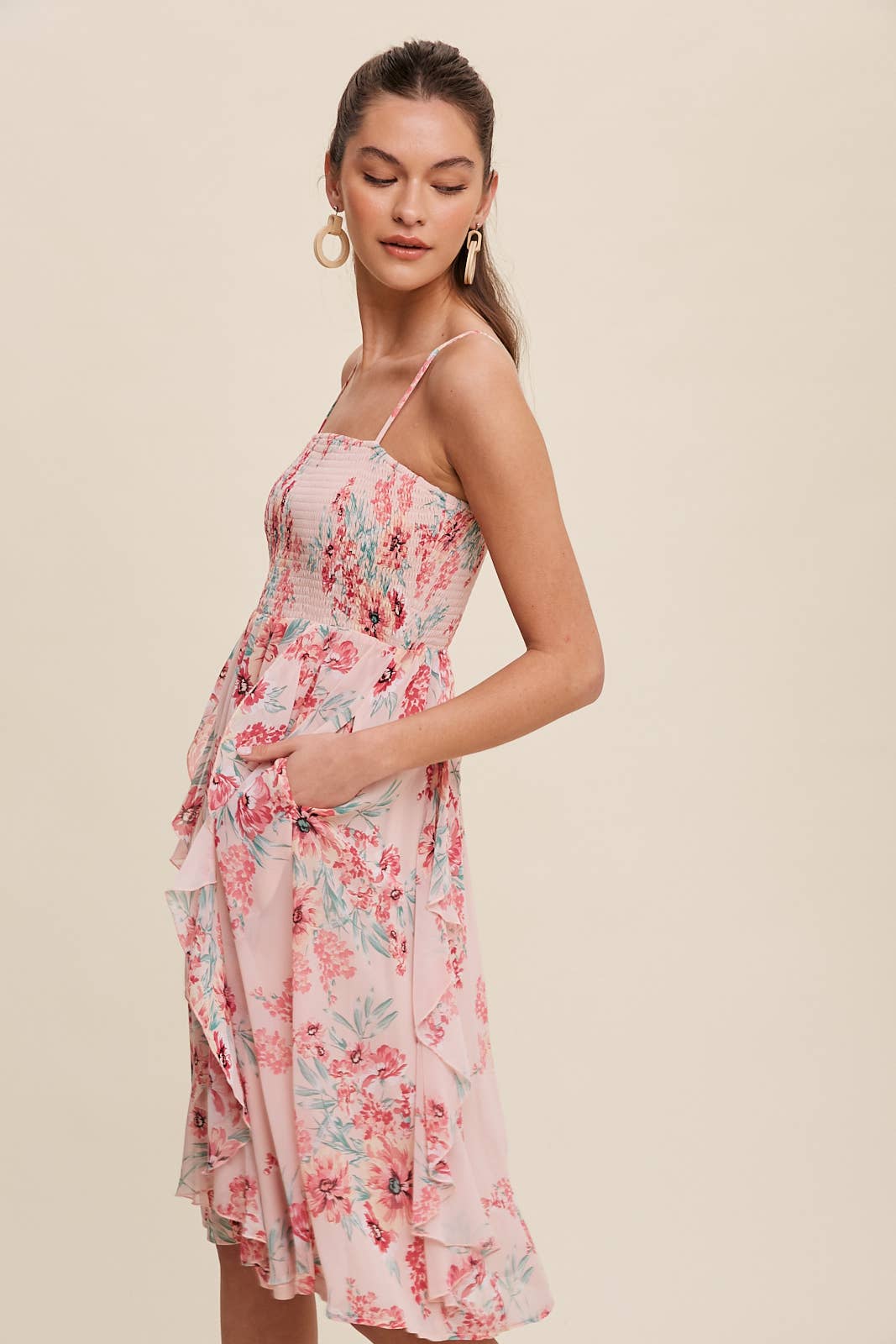 Pretty Pink Floral Chiffon Midi Dress