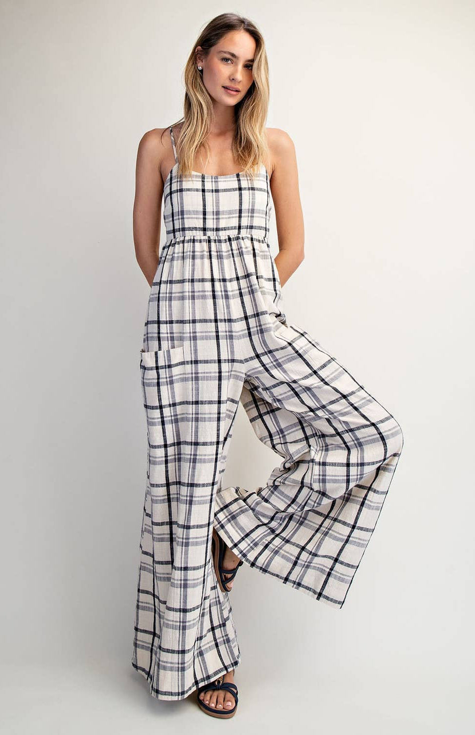 Gingham Checkered Wide-leg Onesie - Boho Jumpsuit