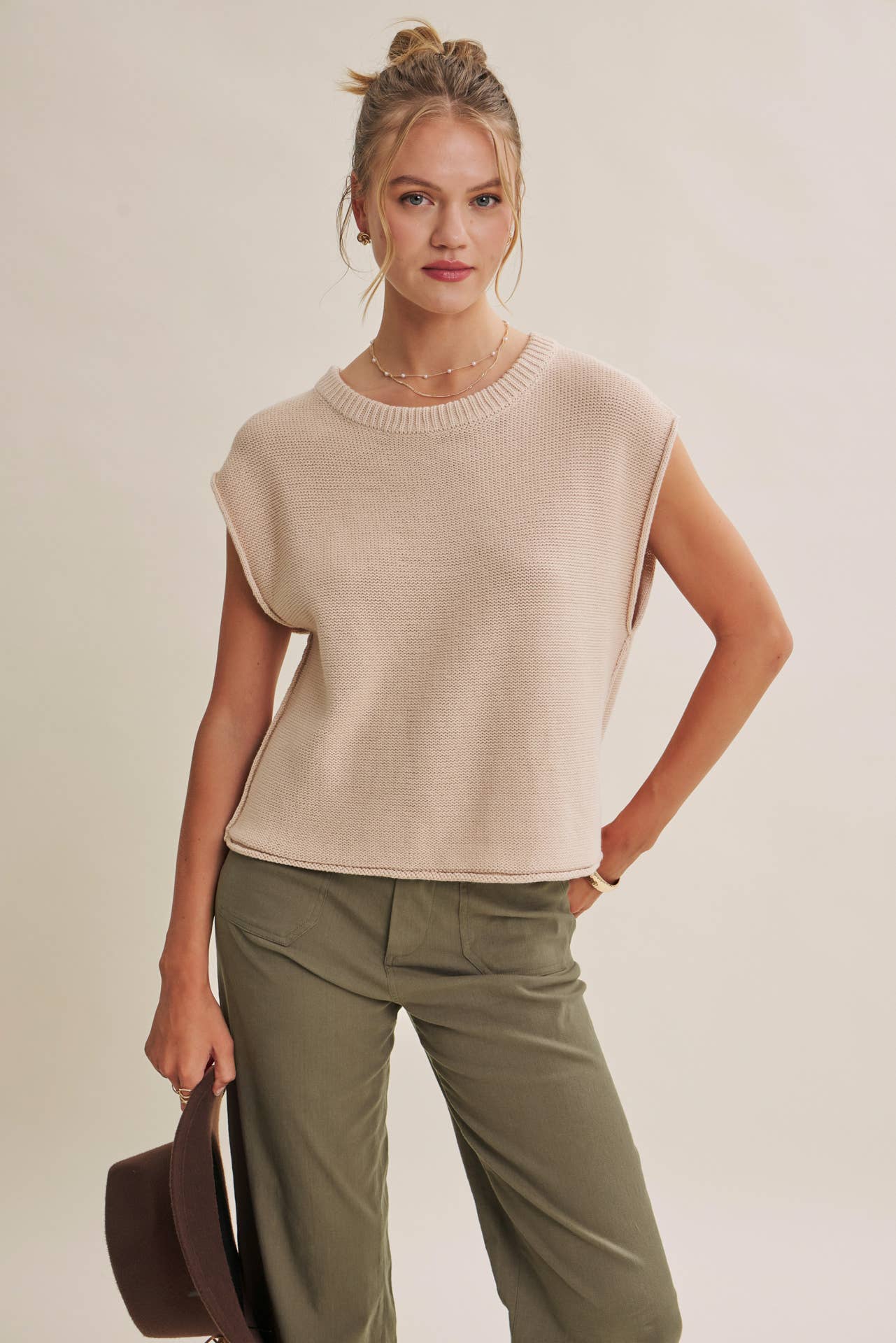 EVERYDAY EDIT RELAXED COTTON SWEATER VEST WITH EXPOSED SEAMS