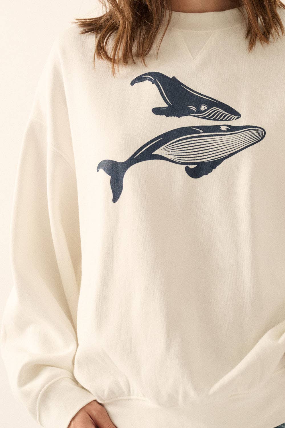 Whale Mother and Calf Graphic Pullover Sweater