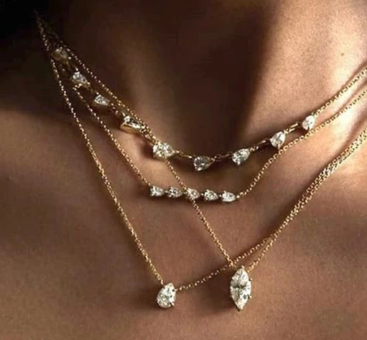 Solitaire Collection- Steel 14K gold - Layering Necklace 