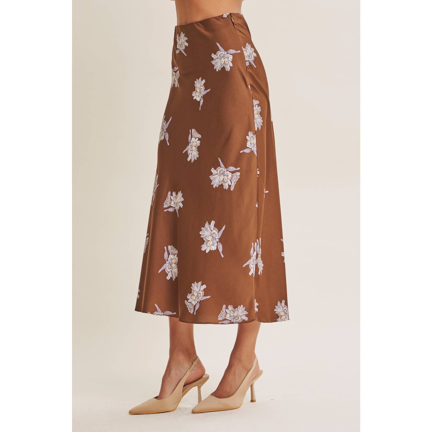 Date Night Satin Floral Midi Skirt