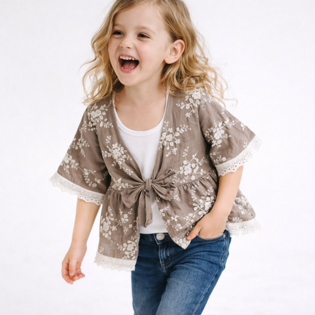 Embroidered Front Tie Cardigan - Child
