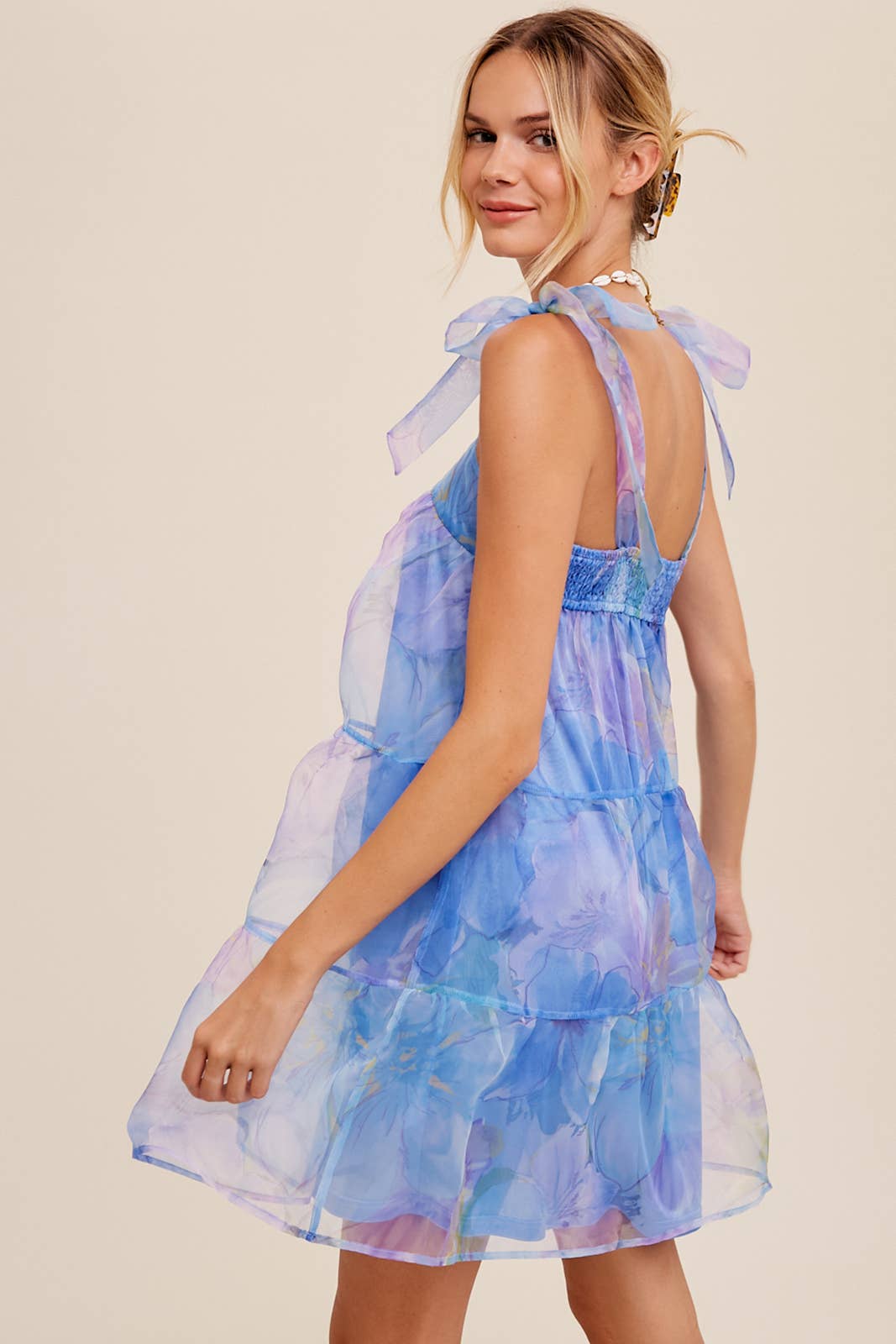 Watercolor Floral Organza Mini Dress